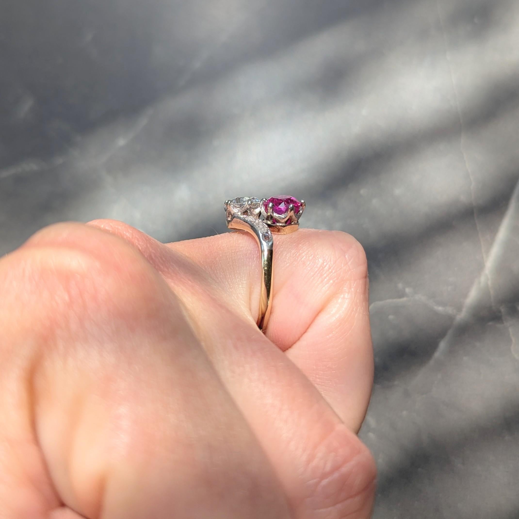 Victorian No Heat Burma Sapphire Diamond 14K Gold Silver Antique Toi-Et-Moi Ring