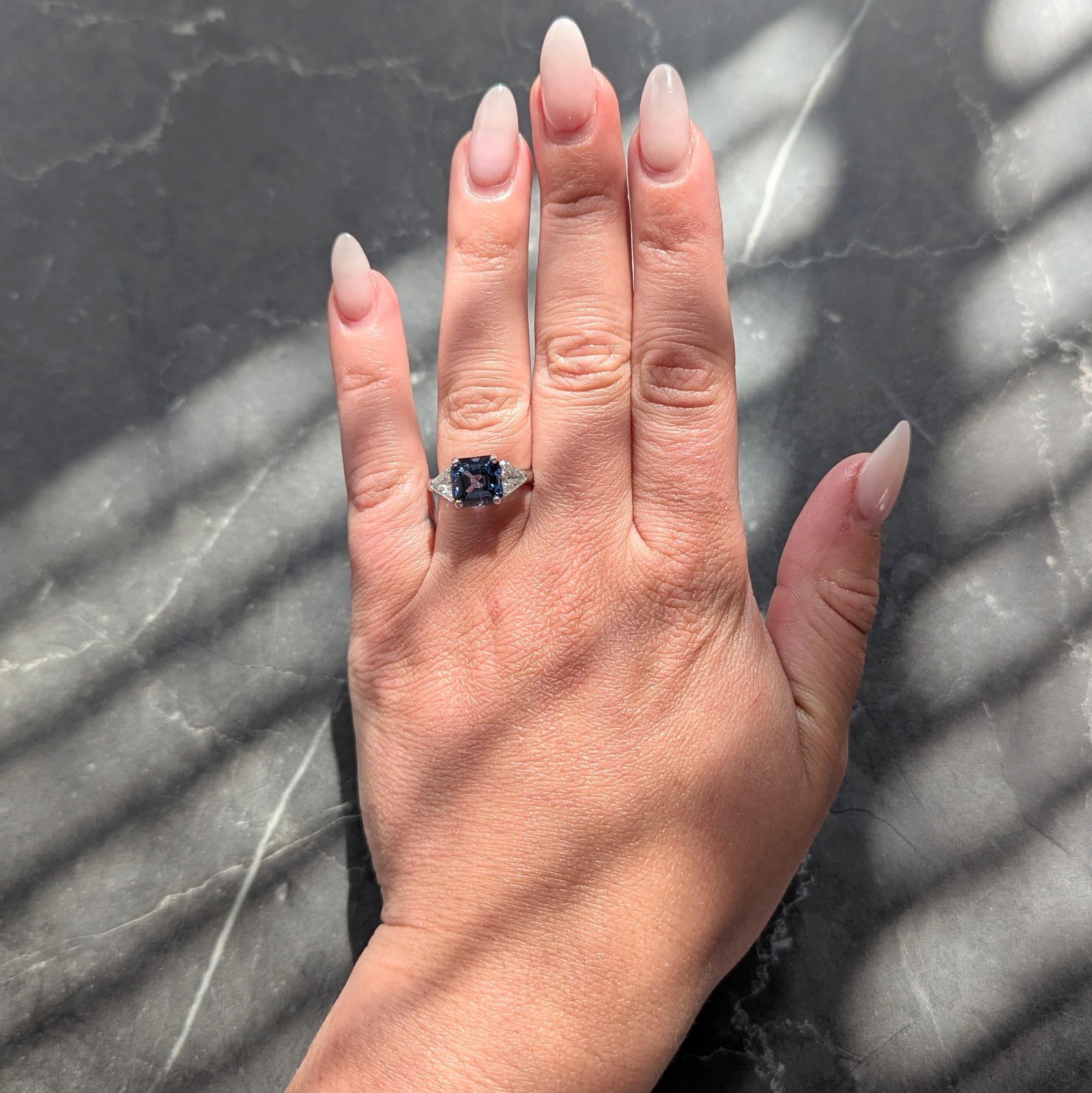 1980's Vintage 4.73 CTW Diamond Spinel Platinum Three Stone Ring