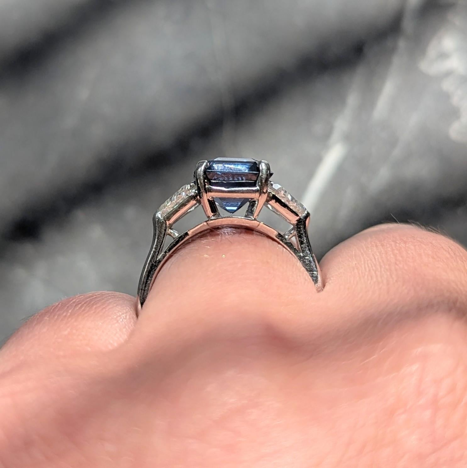 1980's Vintage 4.73 CTW Diamond Spinel Platinum Three Stone Ring