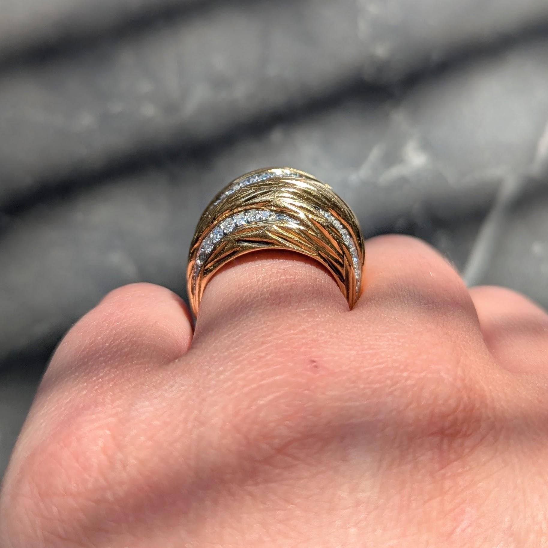 Mauboussin Paris 1960's Diamond 18 Karat Yellow Gold Platinum Vintage Dome Ring
