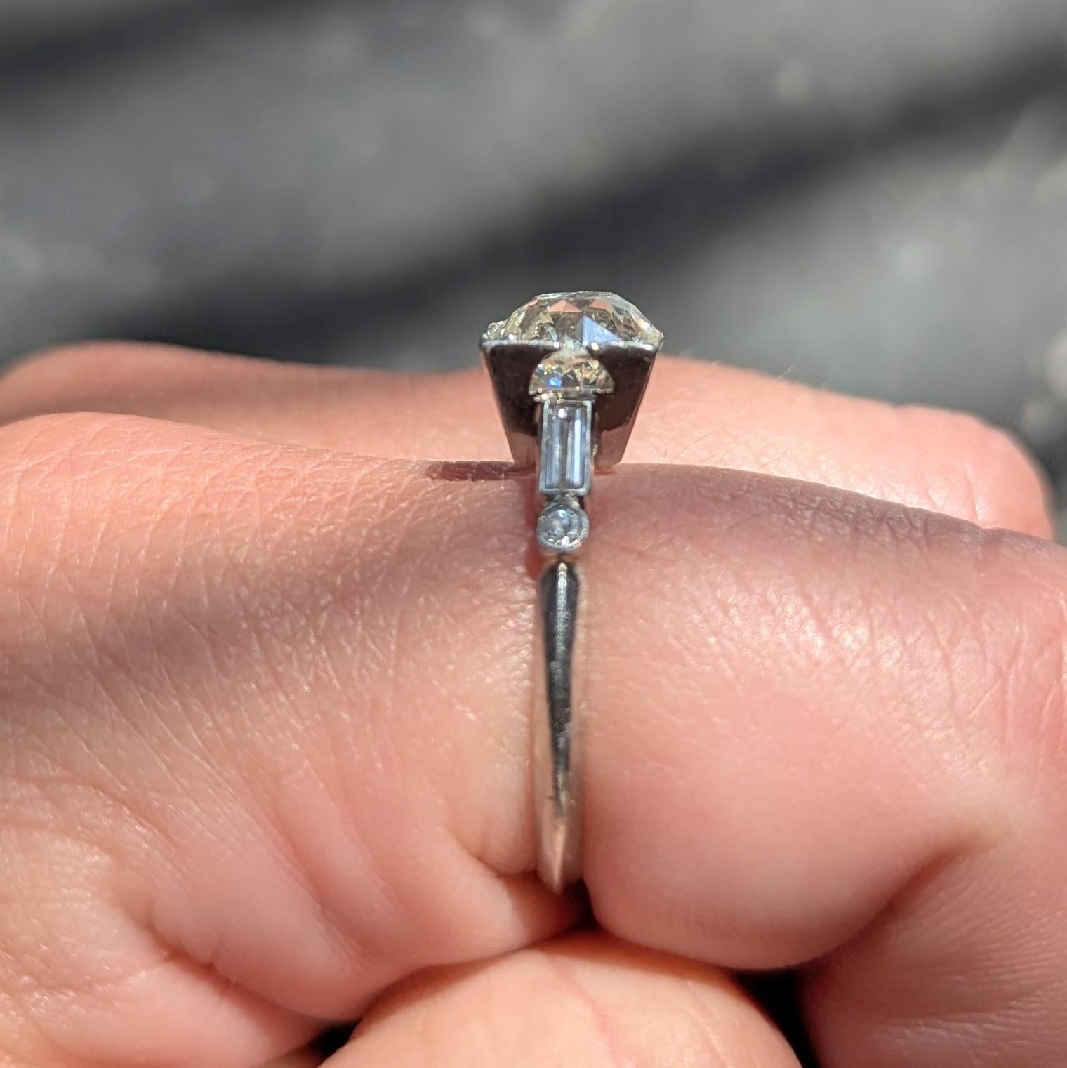 Mid-Century Old European Cut Diamond Platinum Vintage Engagement Ring
