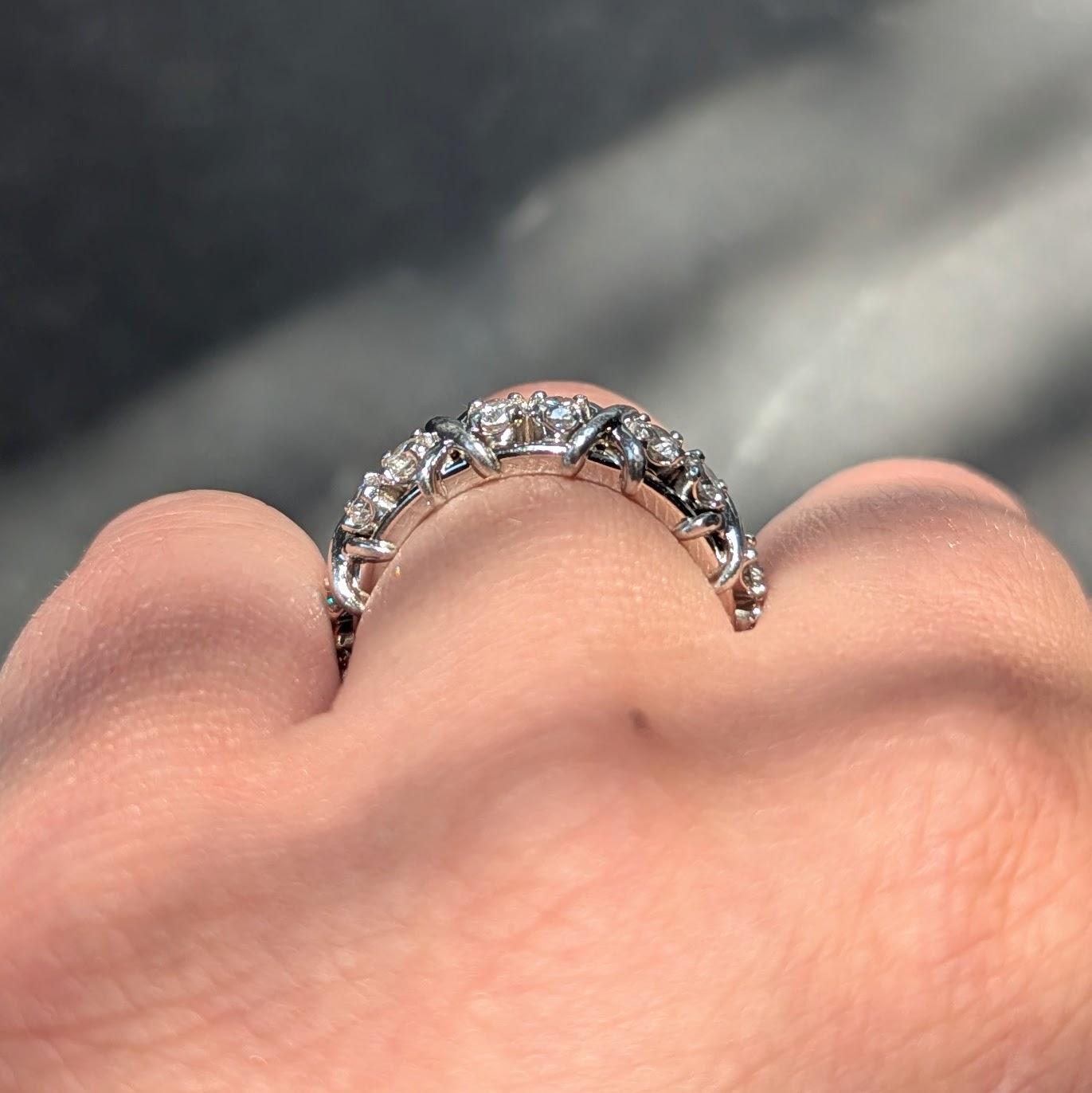 Tiffany & Co. Schlumberger Diamond Platinum Vintage Sixteen Stone X Band Ring