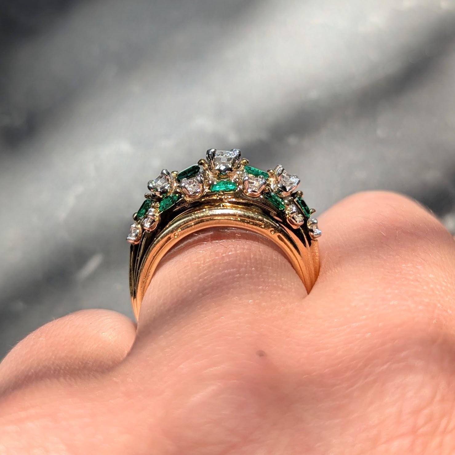 Oscar Heyman 1980 1.80 CTW Emerald Diamond 18K Gold Platinum Vintage Ring