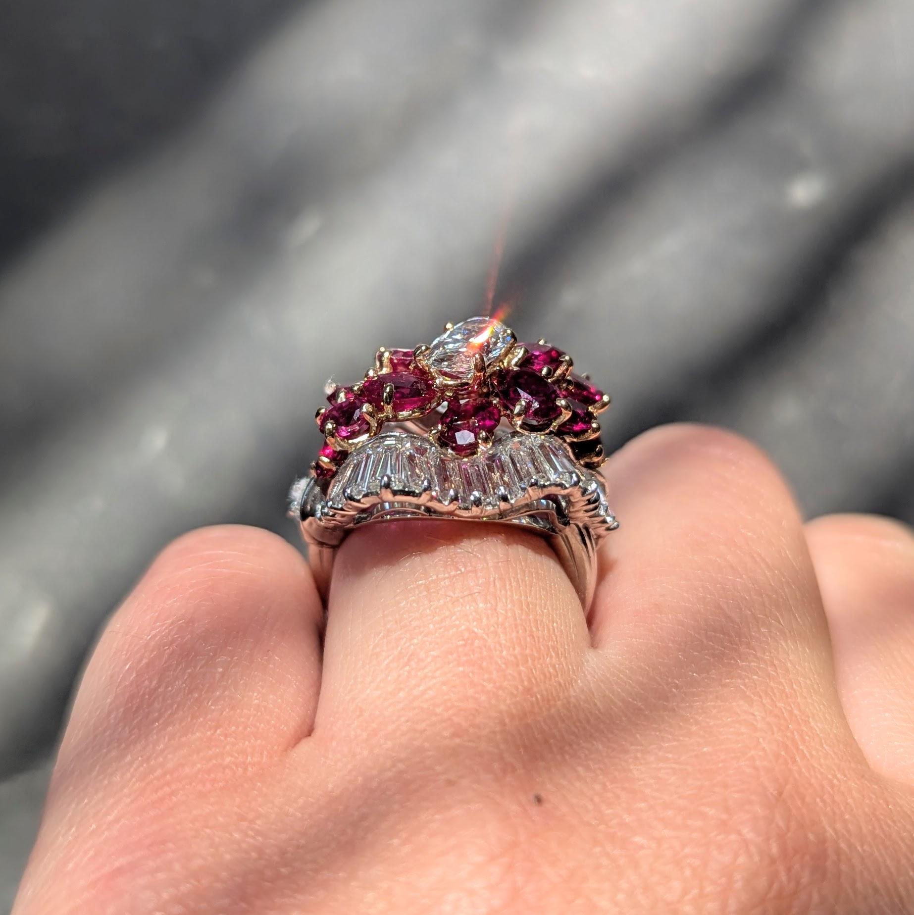 Cartier 1980's Ruby Diamond 18K Gold Platinum Vintage Ballerina Cocktail Ring