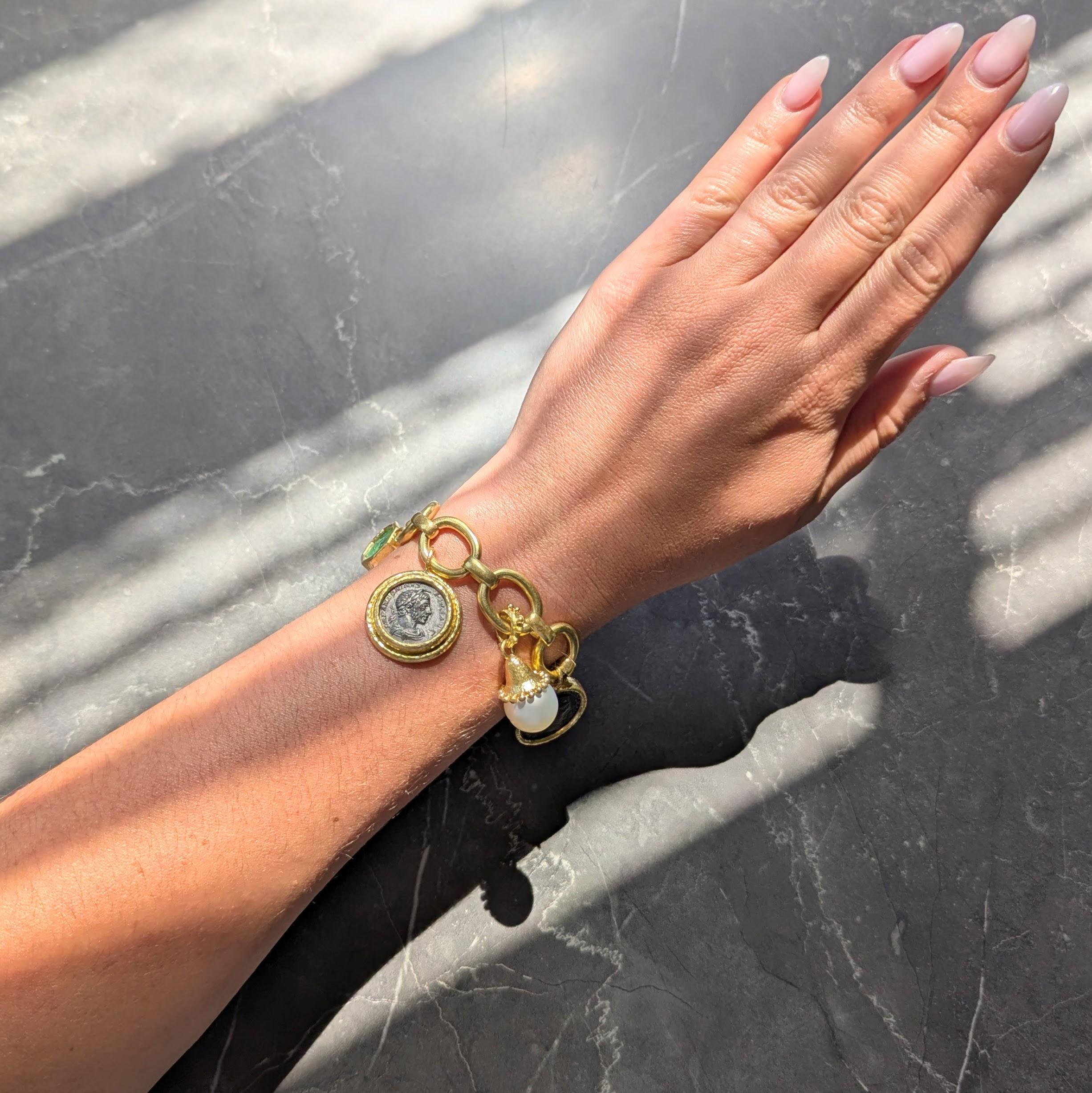 Elizabeth Locke 2000's Multi-Gem 19 Karat Yellow Gold Intaglio Charm Bracelet