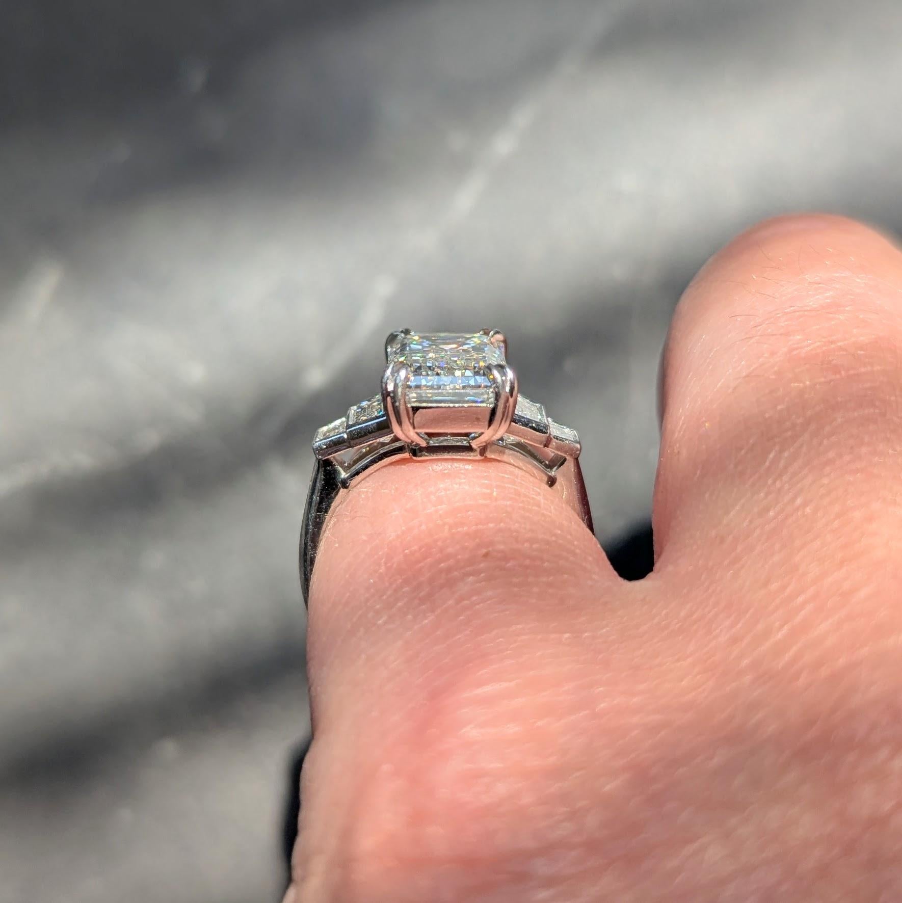 3.95 CTW Emerald Cut Diamond Platinum Contemporary Engagement Ring