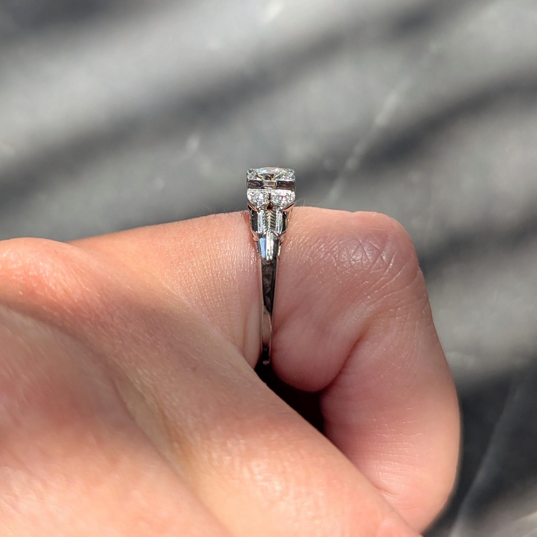 Art Deco Old European Diamond 18K White Gold Vintage Stepped Engagement Ring