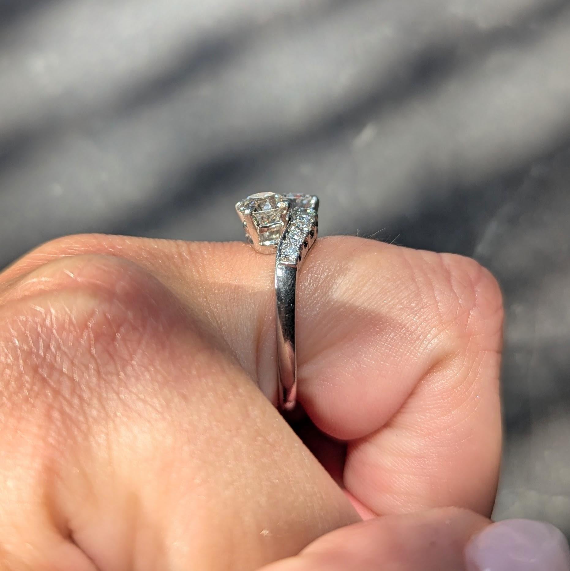 Mid-Century 1950s 1.79 CTW Old European Cut Diamond Platinum Vintage Bypass Ring