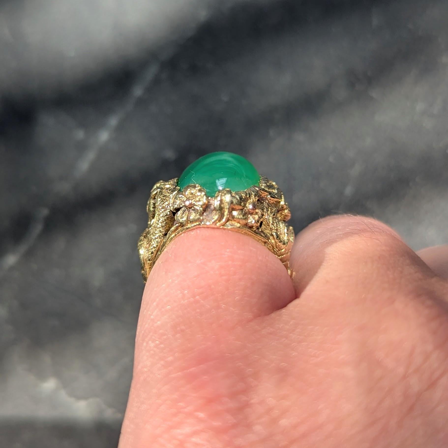 Art Nouveau Jadeite Jade Ruby 18 Karat Yellow Gold Dragon Antique Ring GIA