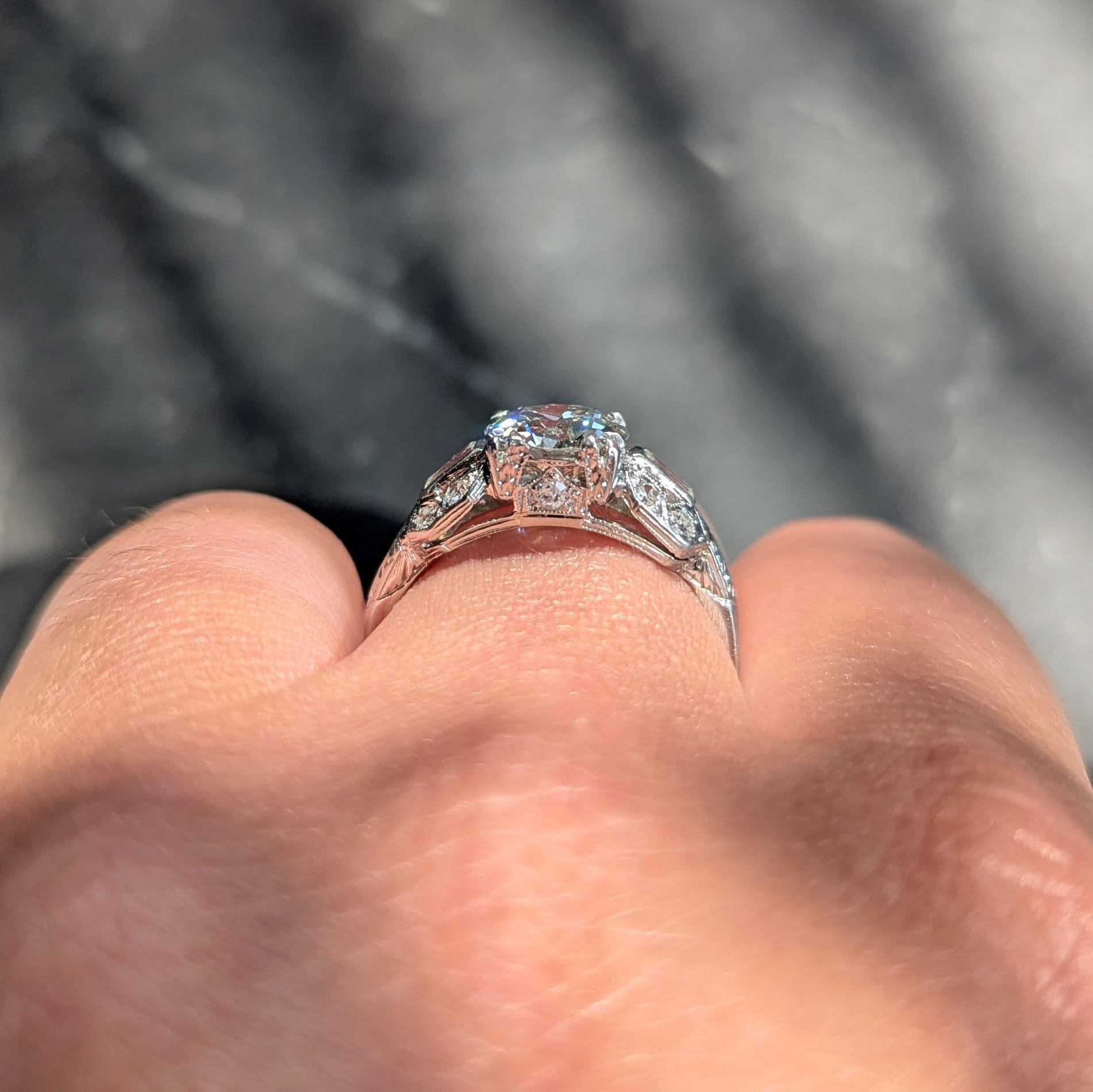 Art Deco Old European Diamond Platinum Wheat Square Form Engagement Ring
