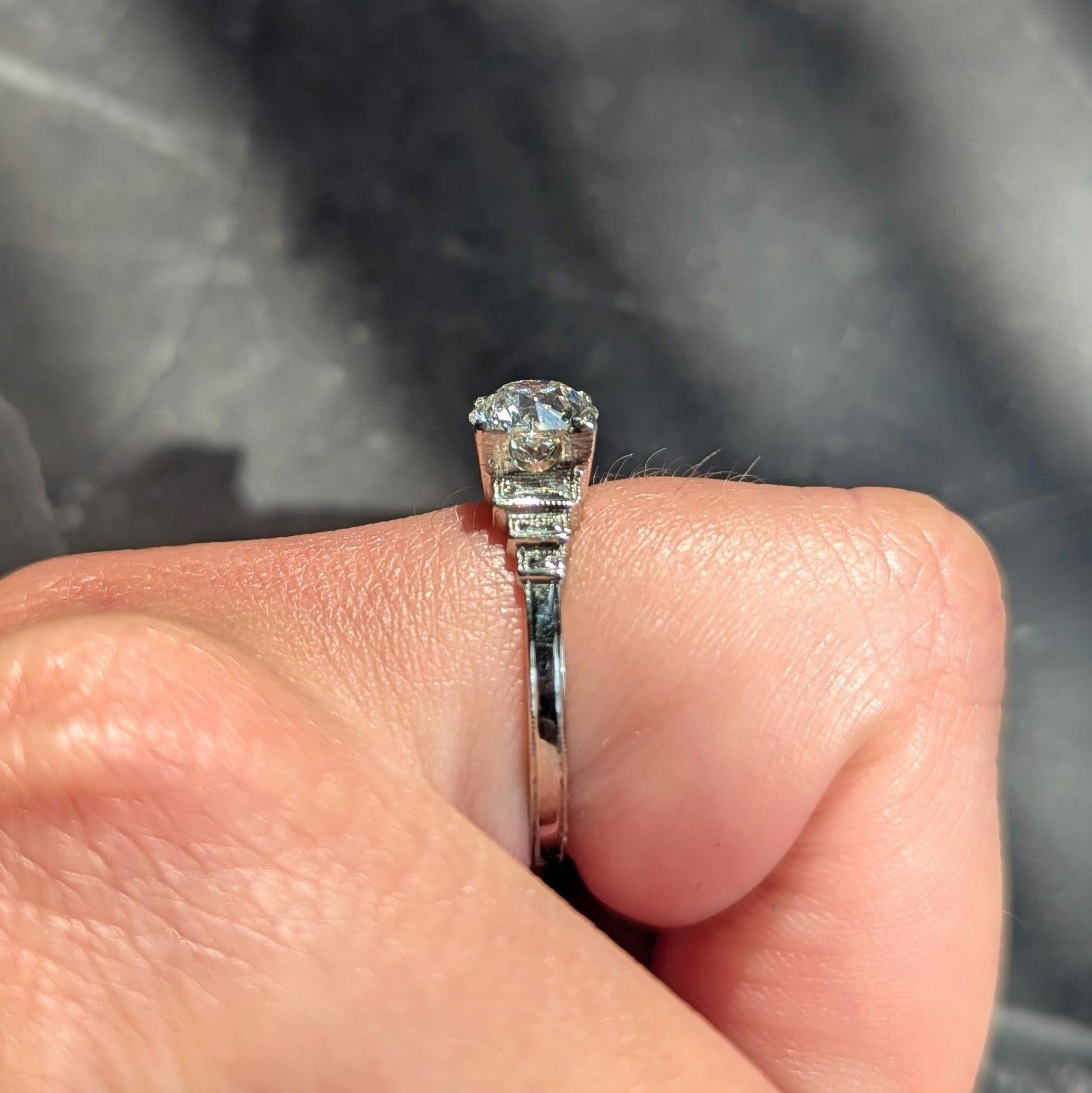 Art Deco 1.23 CTW Old European Cut Diamond Platinum Vintage Engagement Ring GIA