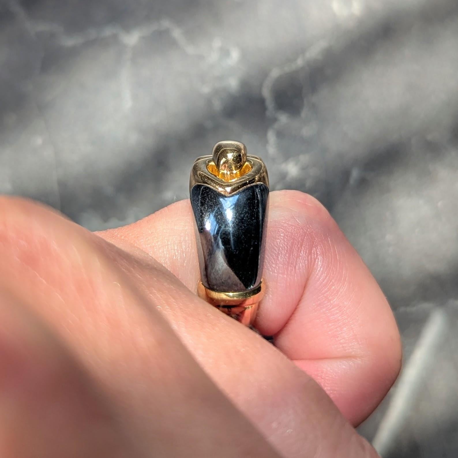 Bulgari 1980's Hematite 18 Karat Yellow Gold Vintage Doppio Cuore Ring