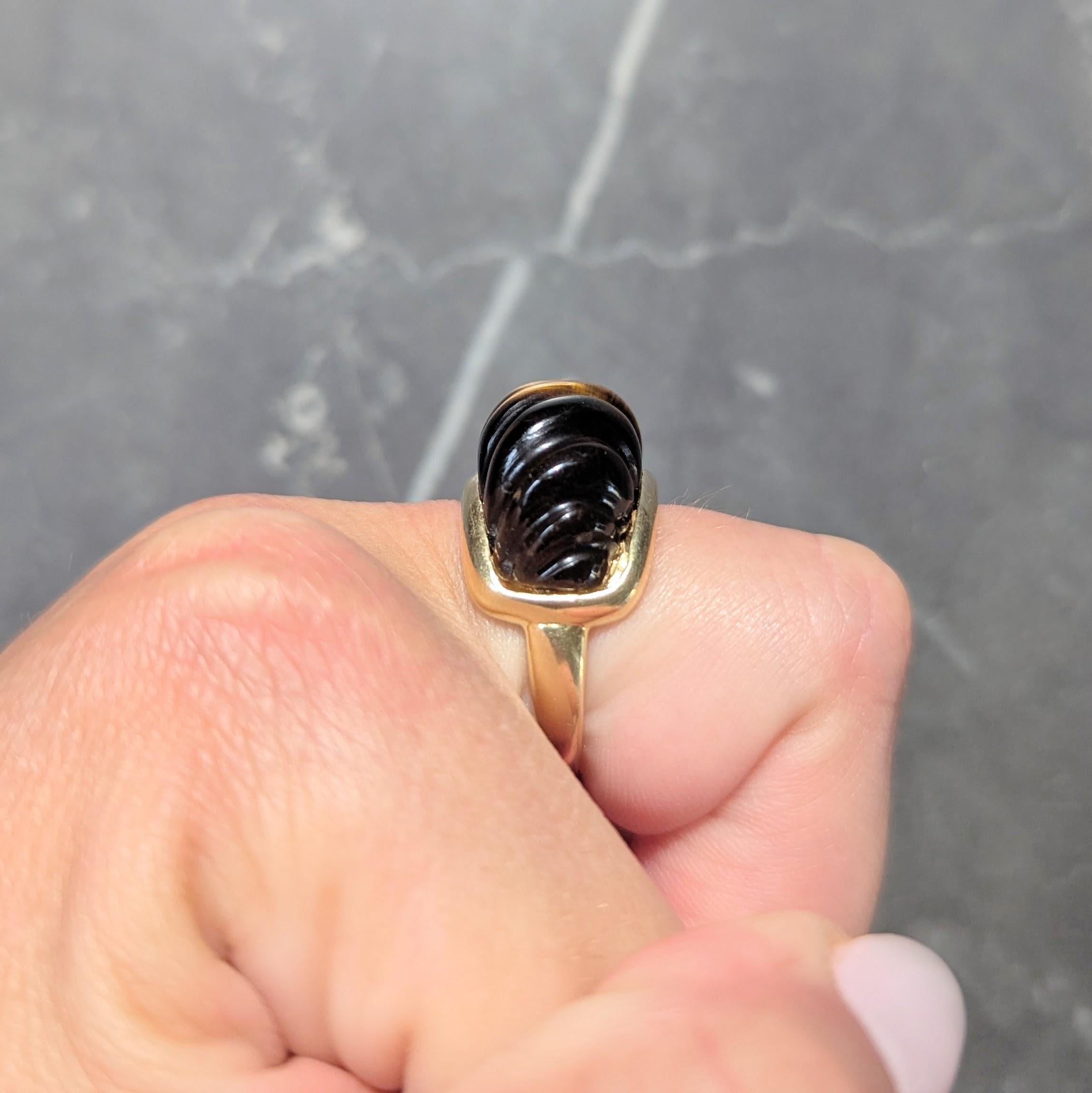 Tiffany & Co. 1970's Tiger's Eye Quartz 18K Gold Vintage Fluted Statement Ring