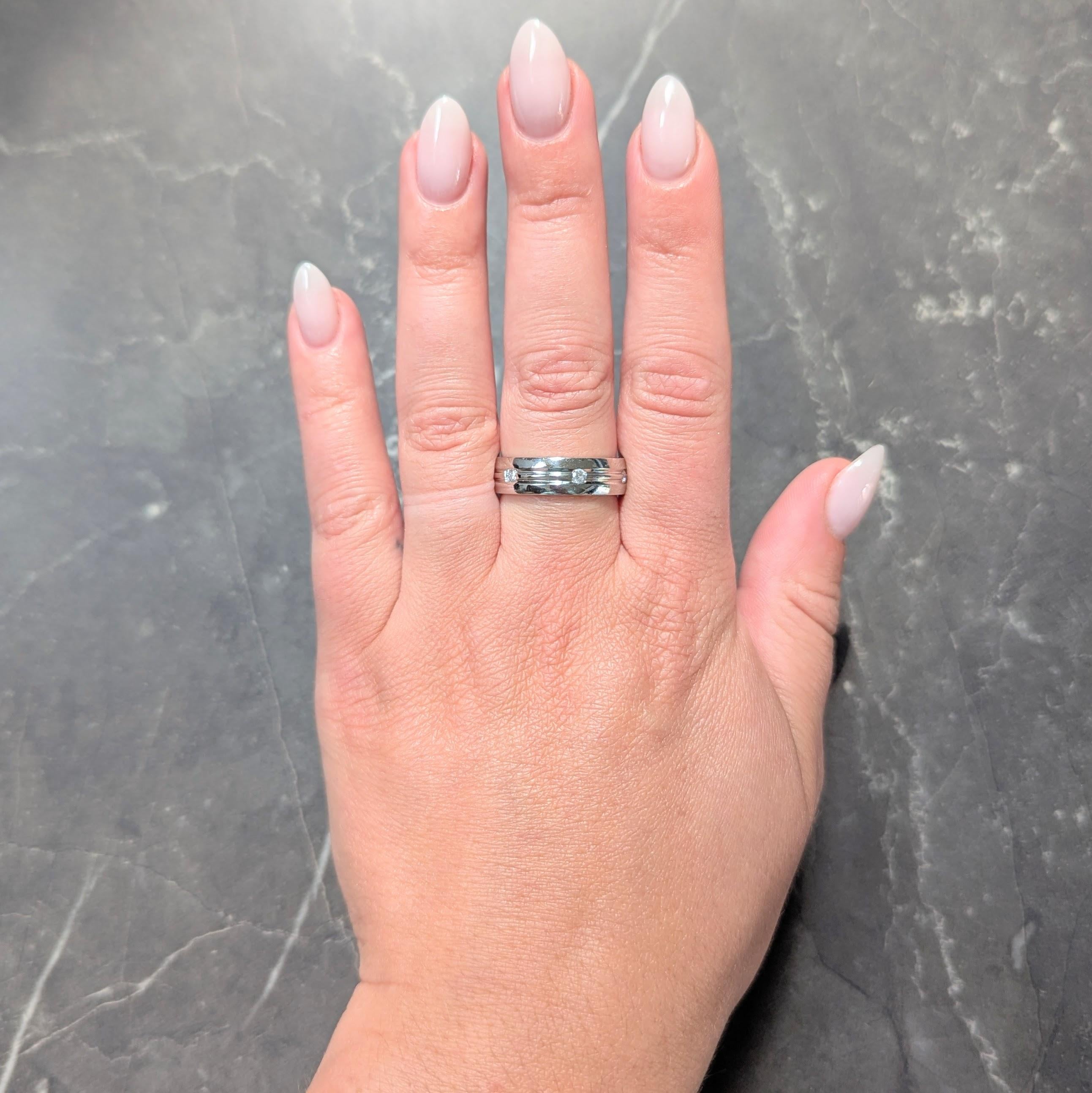 1990's Diamond Platinum Unisex Wide Vintage Wedding Band Ring