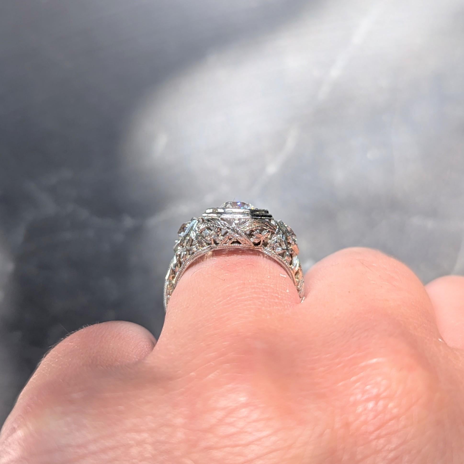 Art Deco Old European Diamond 18 Karat White Gold Vintage Engagement Ring GIA