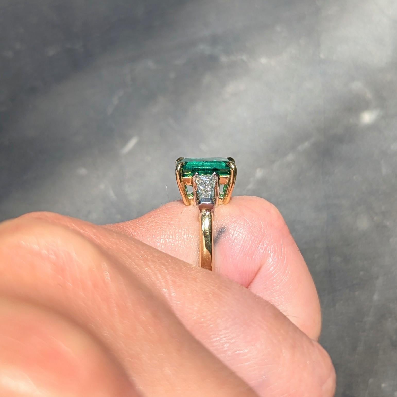 Deboulle 2000's Emerald Diamond 18K Gold Platinum Contemporary Ring GIA