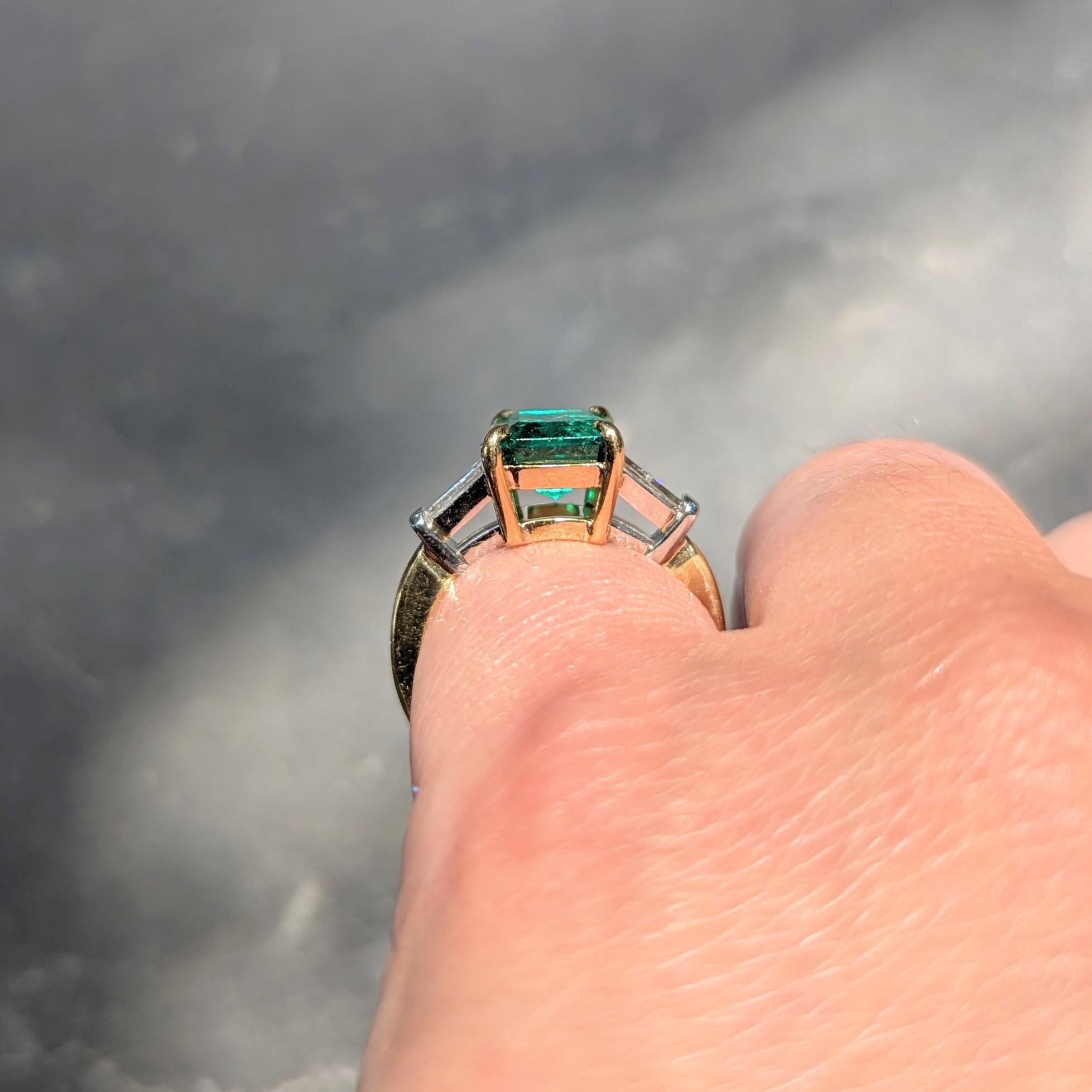 Deboulle 2000's Emerald Diamond 18K Gold Platinum Contemporary Ring GIA