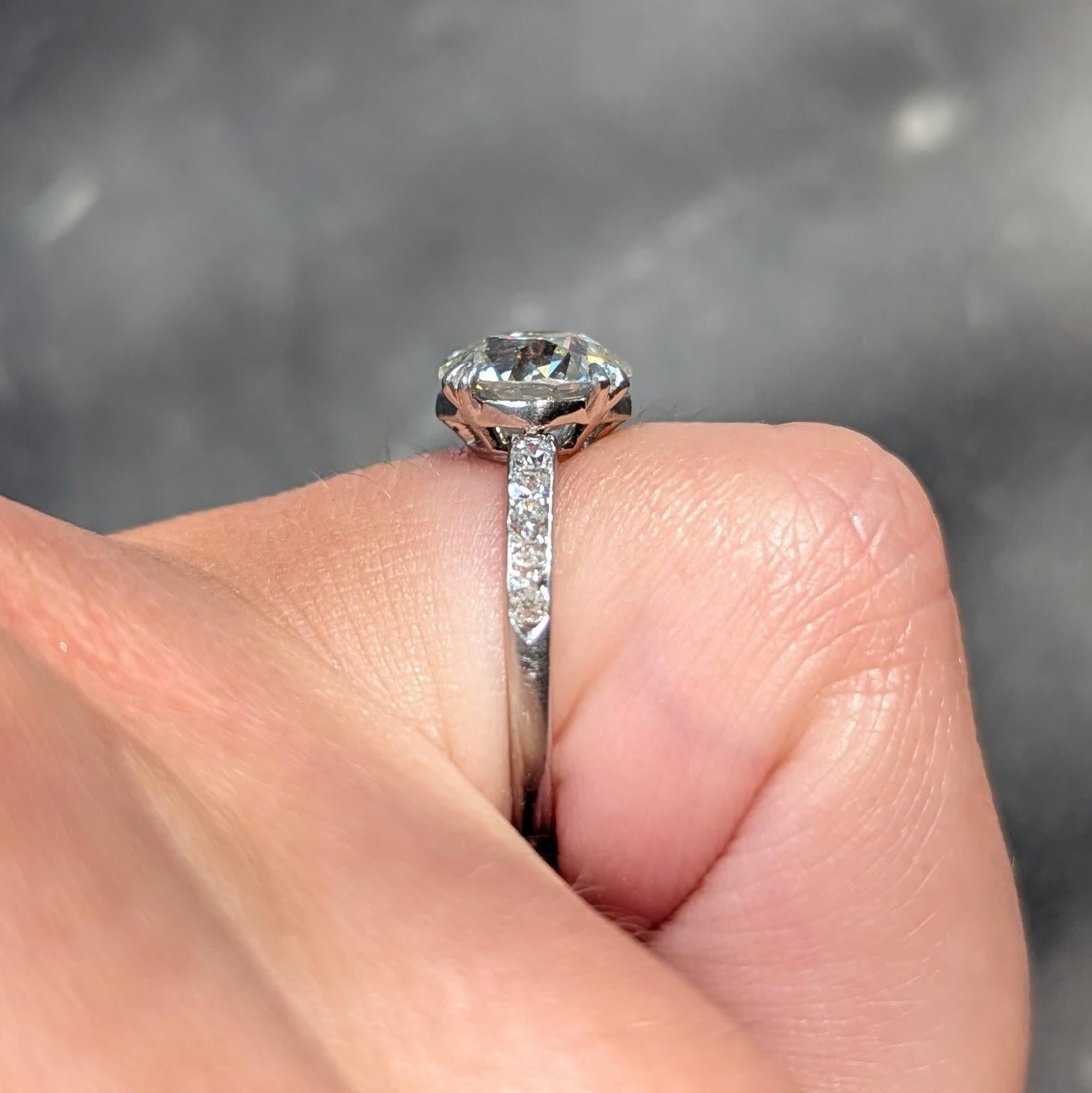 Art Deco French 2.21 CTW Old European Diamond Platinum Engagement Ring GIA