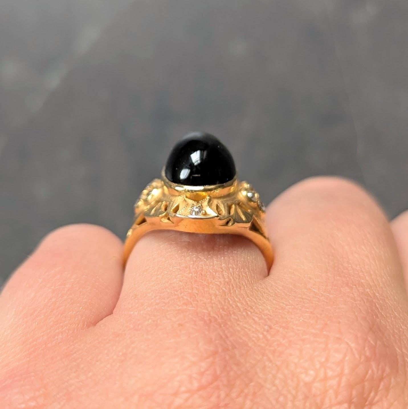 Art Nouveau Tourmaline Diamond 14 Karat Yellow Gold Antique Ginkgo Leaf Ring