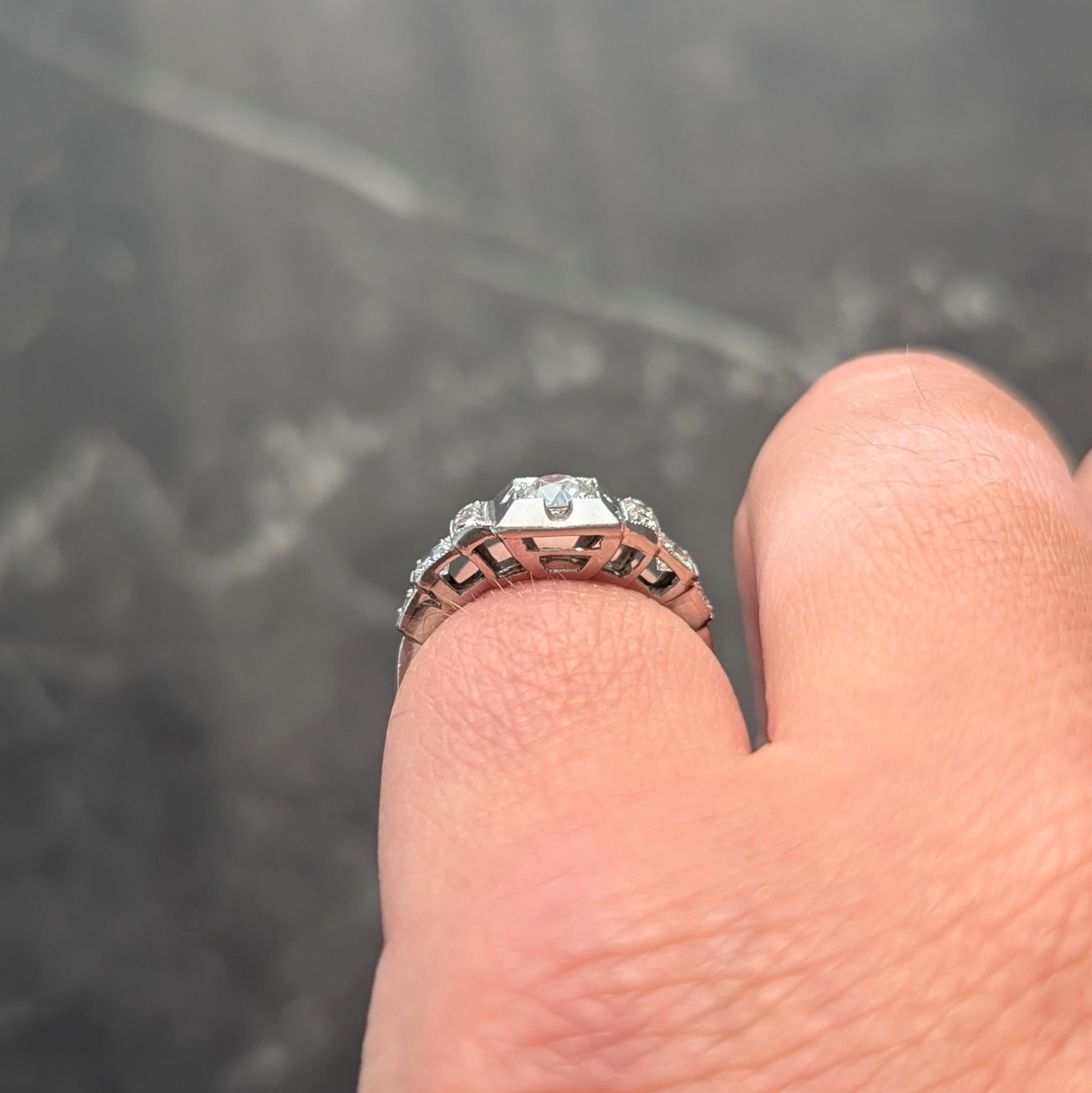 Art Deco 0.50 CTW Old European Diamond Platinum Stepped Vintage Engagement Ring
