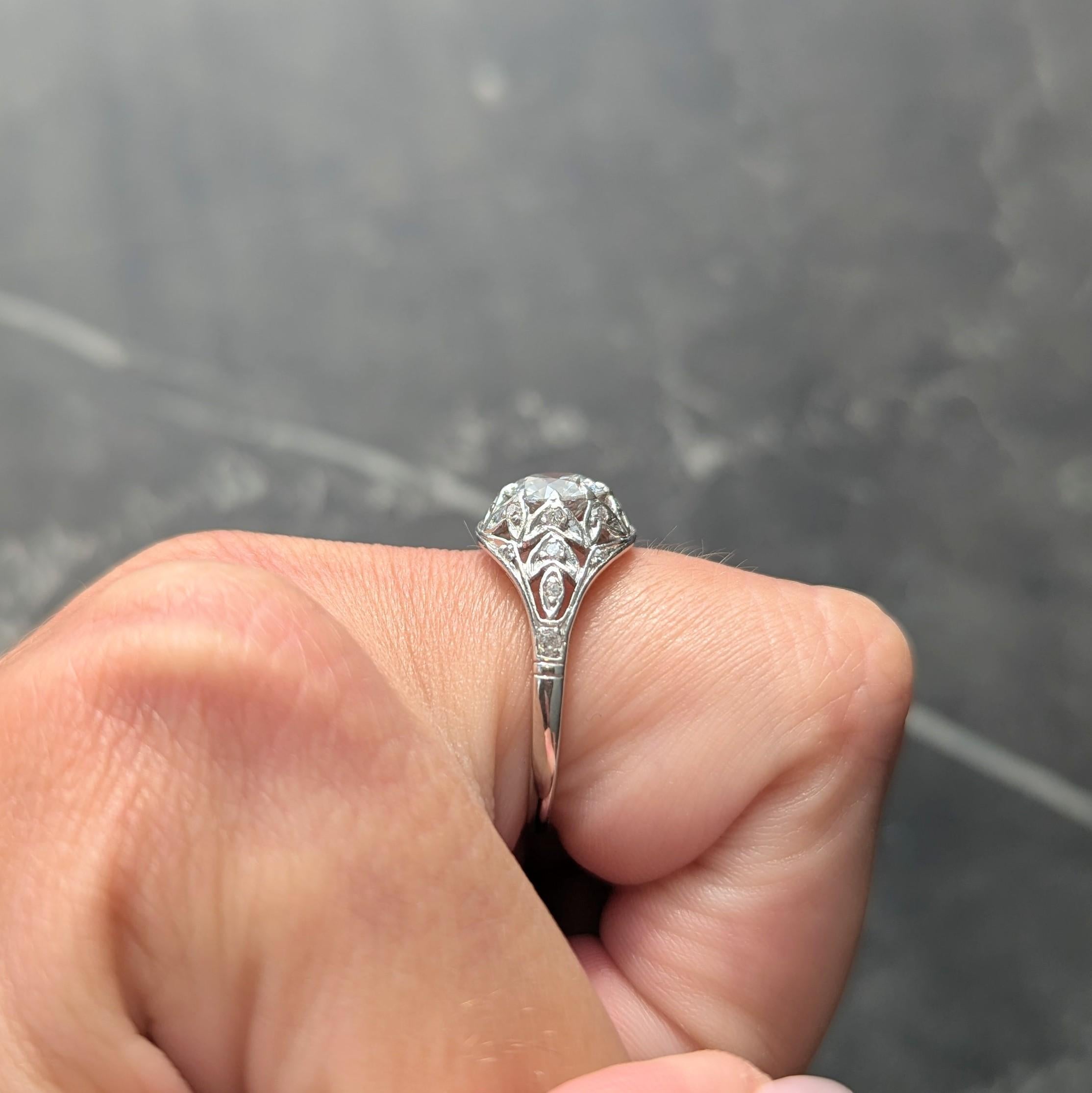 Art Deco 1.39 CTW Diamond Platinum Foliate Vintage Engagement Ring GIA
