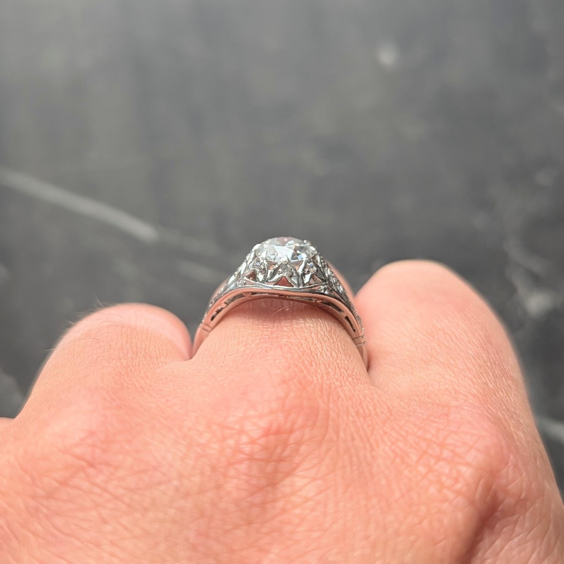 Art Deco 1.39 CTW Diamond Platinum Foliate Vintage Engagement Ring GIA