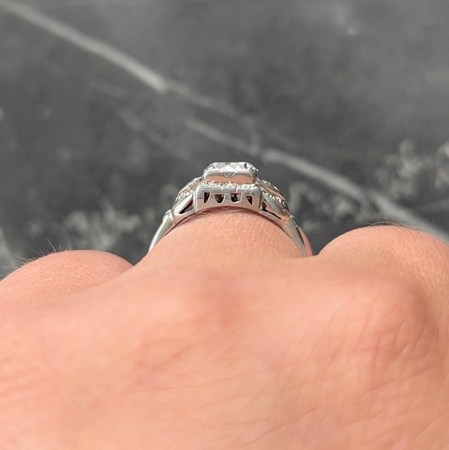 Retro 0.95 CTW Transitional Cut Diamond 14K White Gold Vintage Engagement Ring