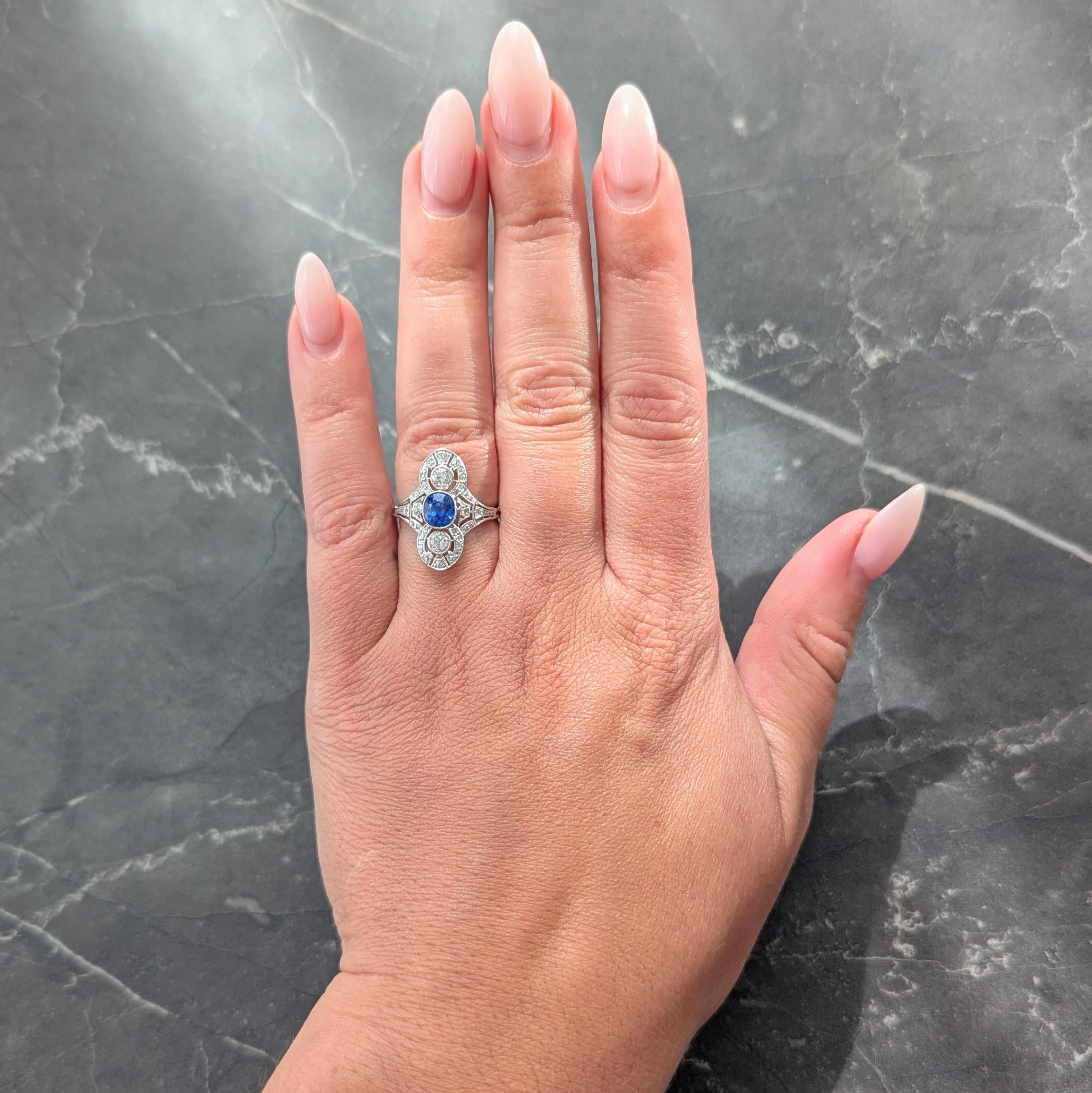 Art Deco 1.70 CTW No Heat Ceylon Sapphire Diamond Vintage Dinner Ring AGL