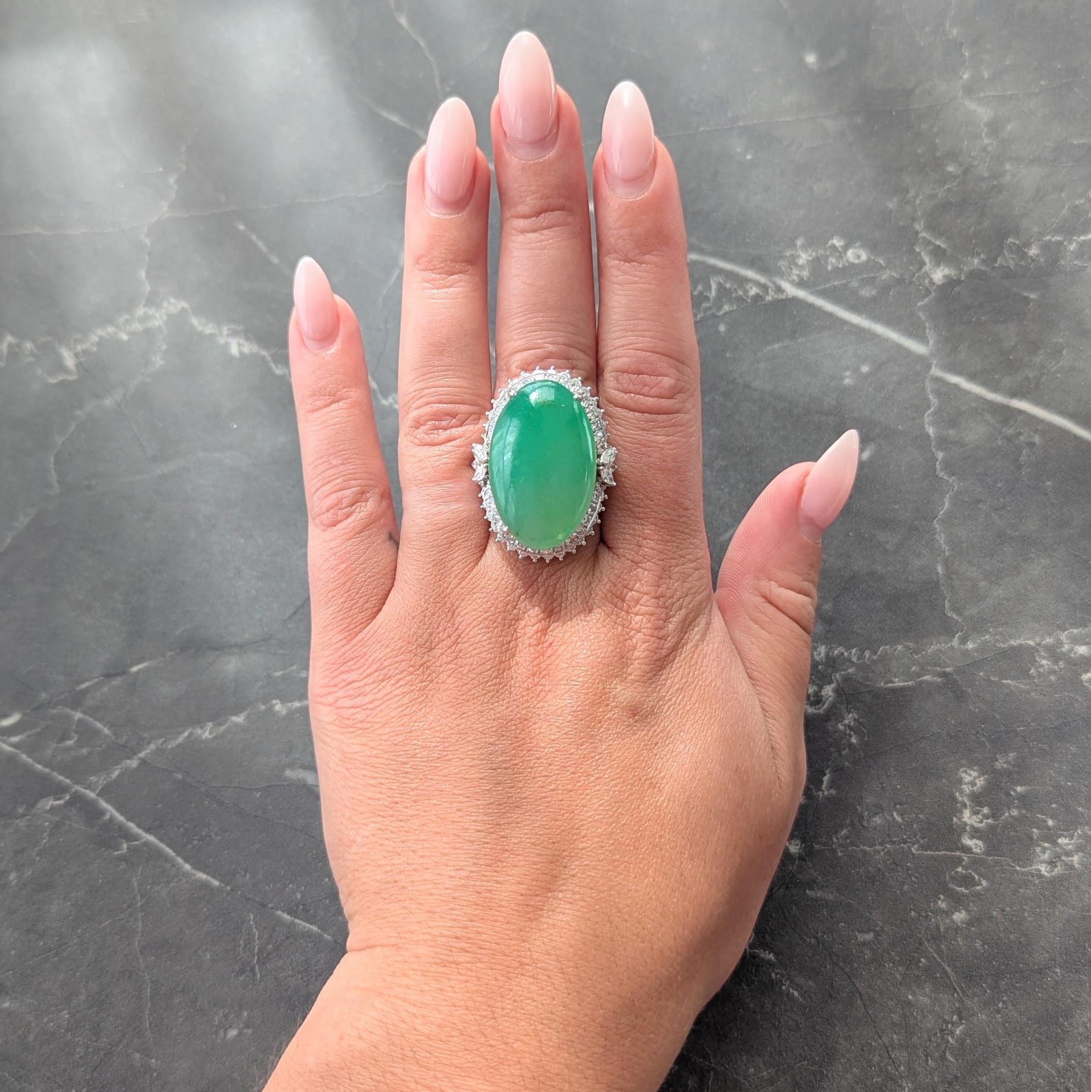 4.40 CTW Type A Jade Diamond 18K White Gold Vintage Inspired Cocktail Ring GIA