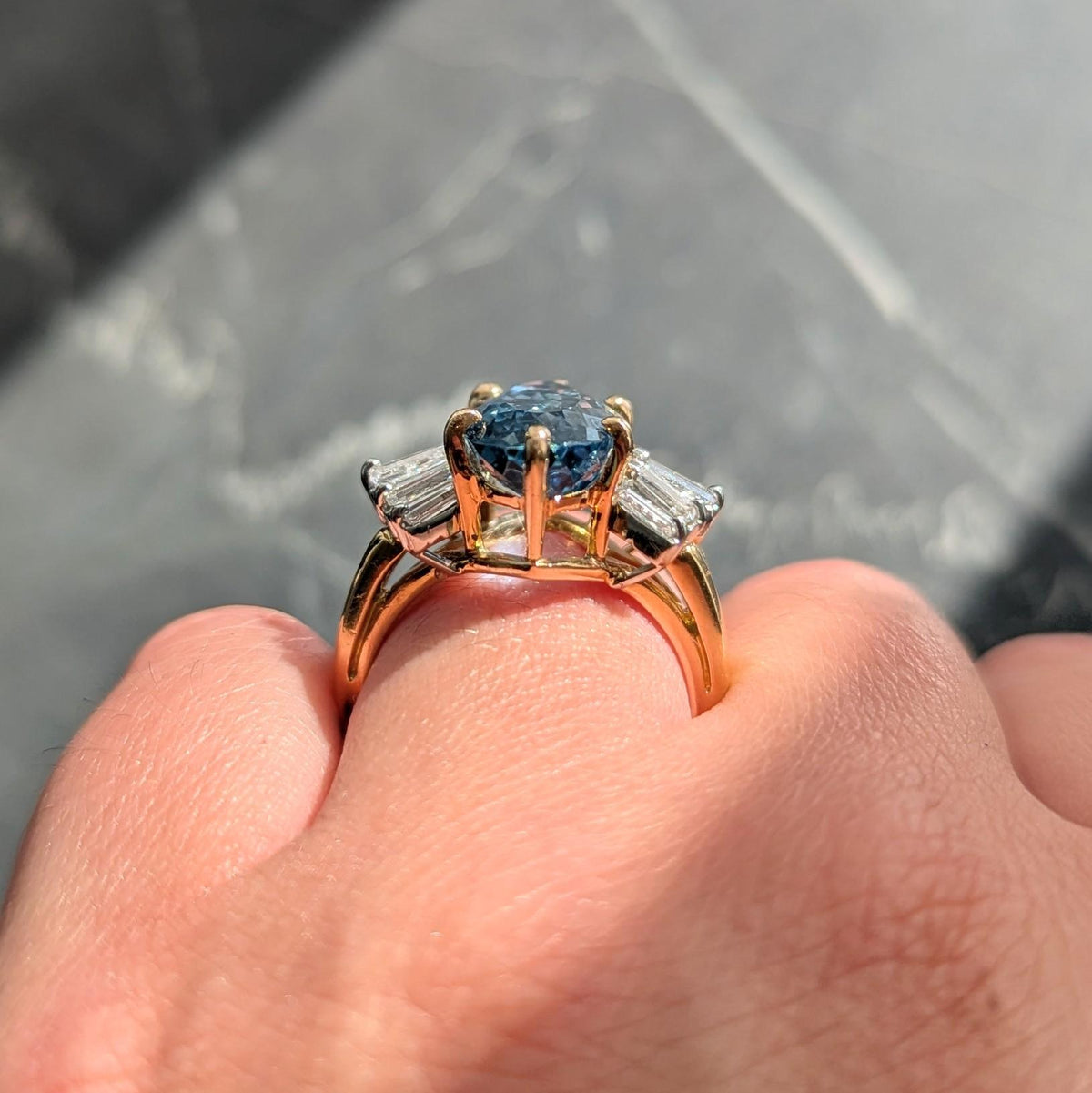Oscar Heyman Aquamarine Diamond 18K Yellow Gold Platinum Vintage Cocktail Ring