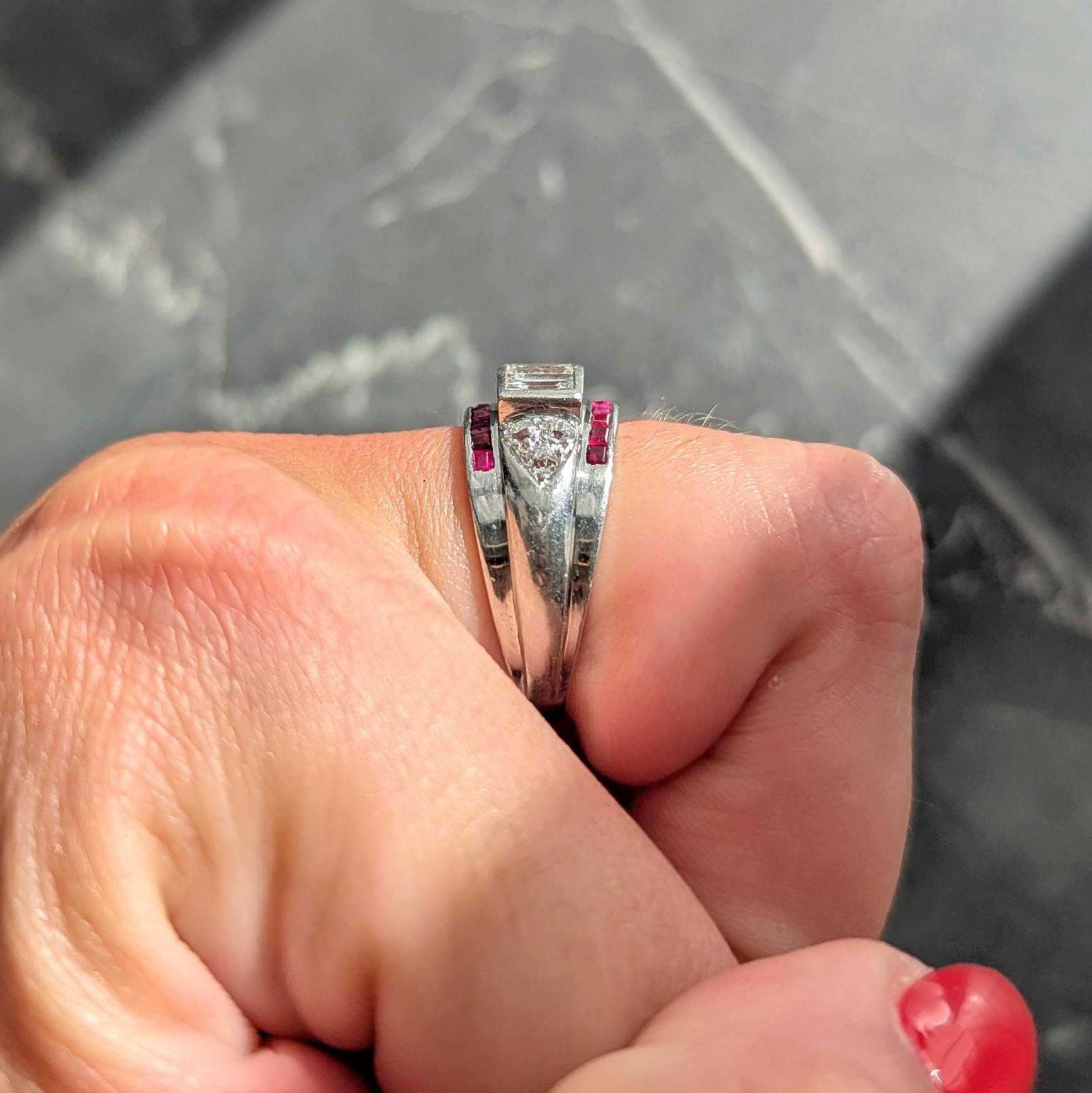 Art Deco 1.88 CTW Ruby Diamond Platinum Vintage Wide Band Ring