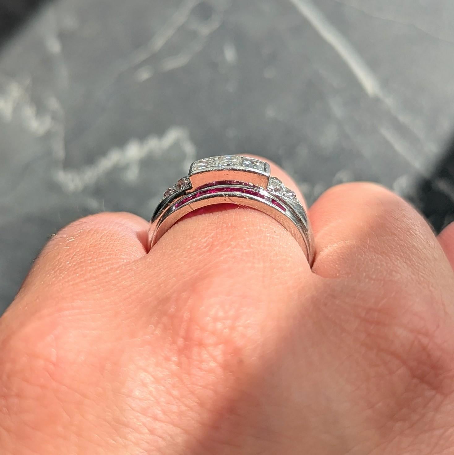 Art Deco 1.88 CTW Ruby Diamond Platinum Vintage Wide Band Ring