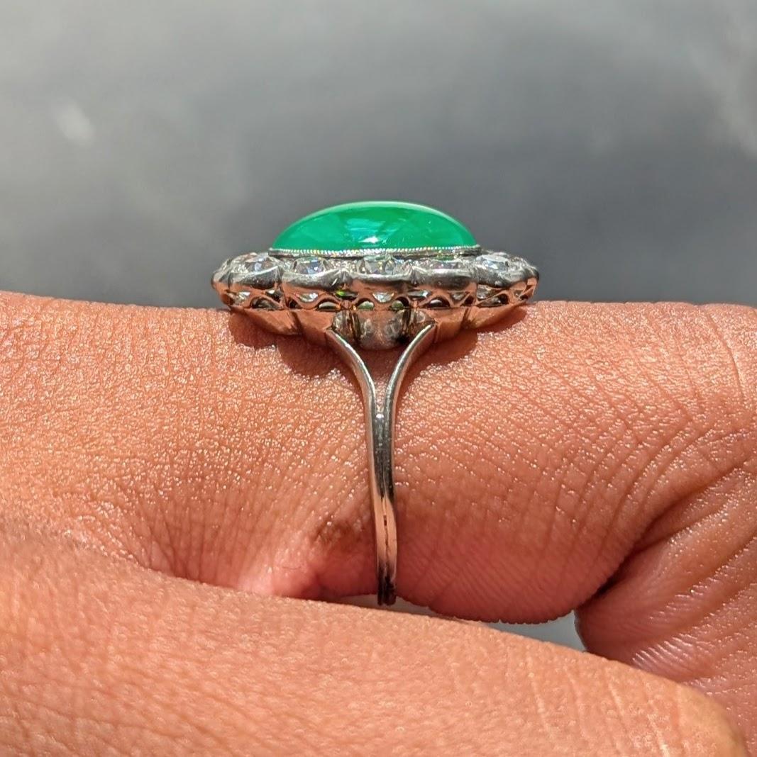 Art Deco Diamond Jade Platinum Vintage Halo Ring