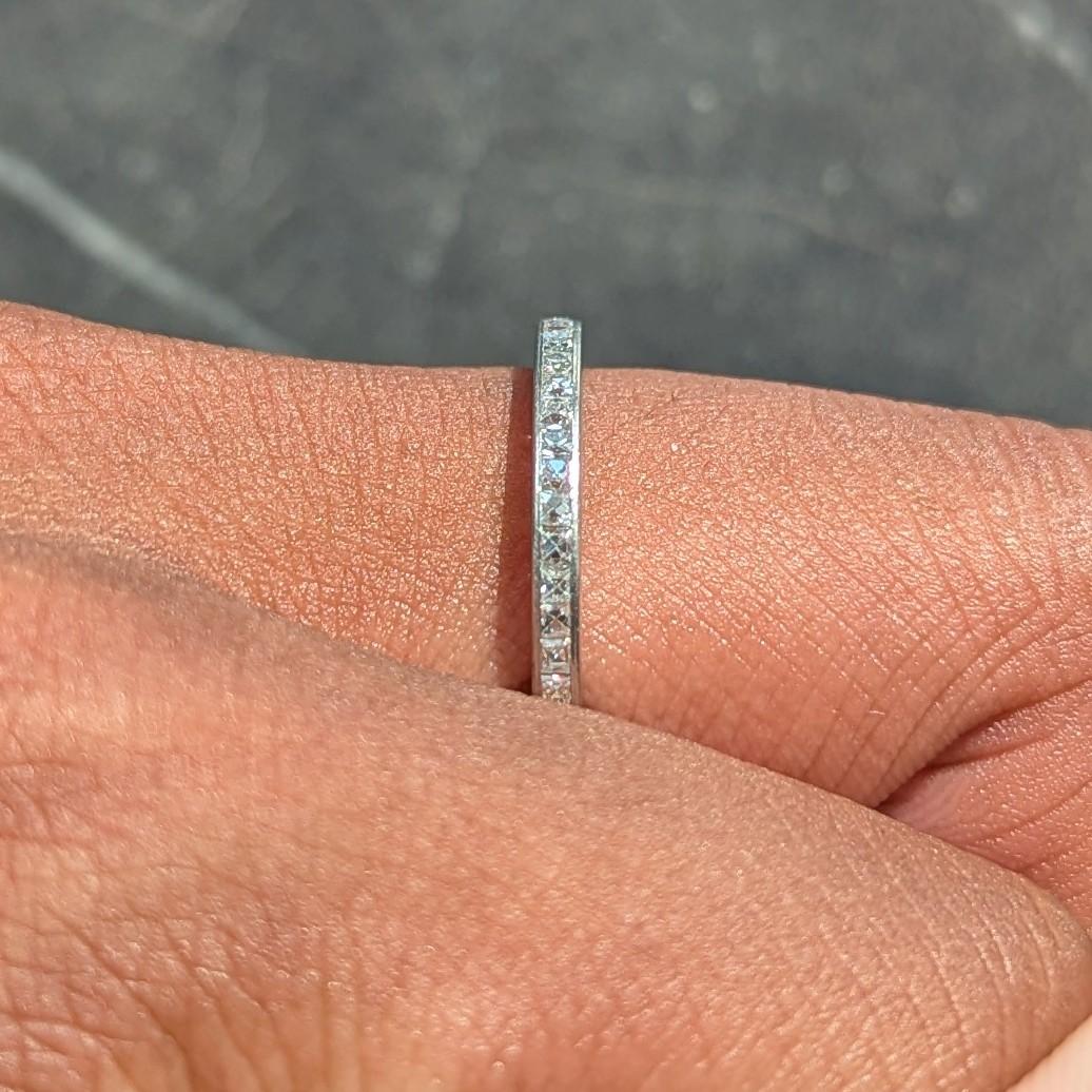 Art Deco 1.38 CTW Diamond Platinum Vintage French Cut Eternity Wedding Band Ring