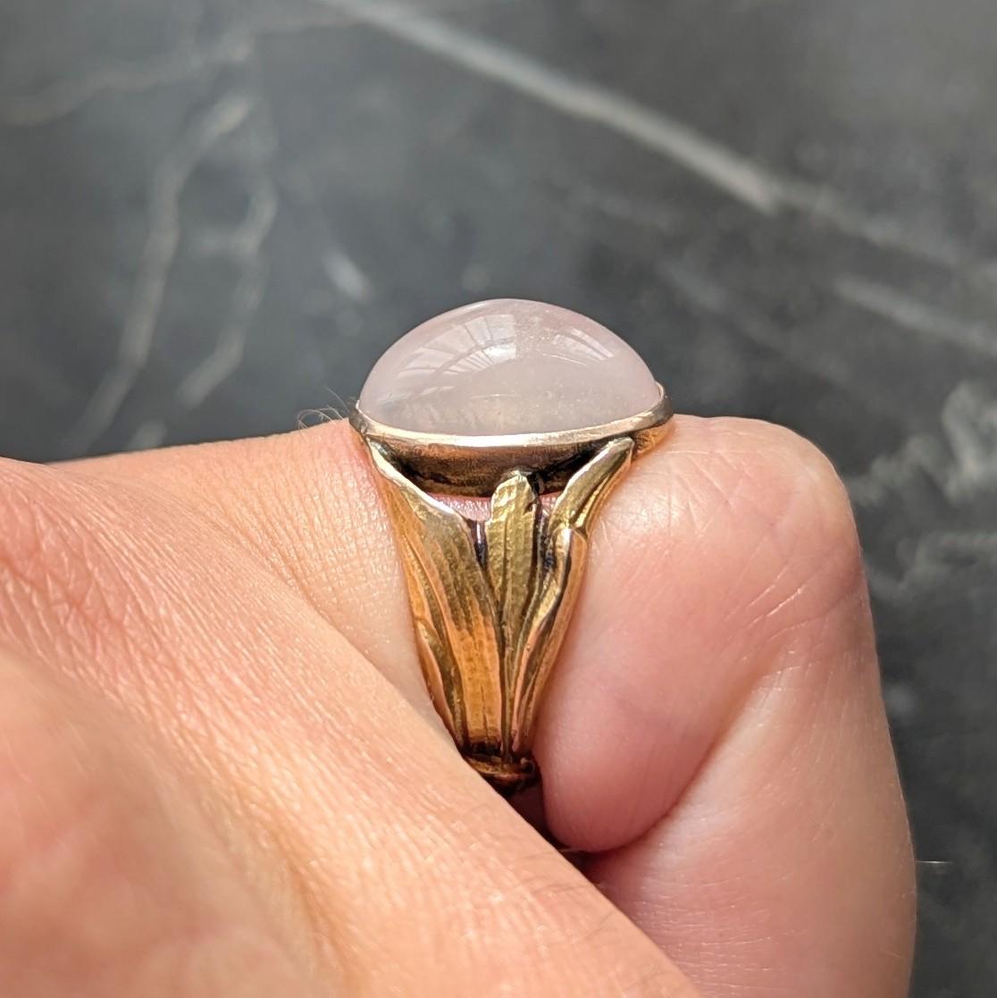Art Nouveau Moonstone 14 Karat Yellow Gold Antique Foliate Ring