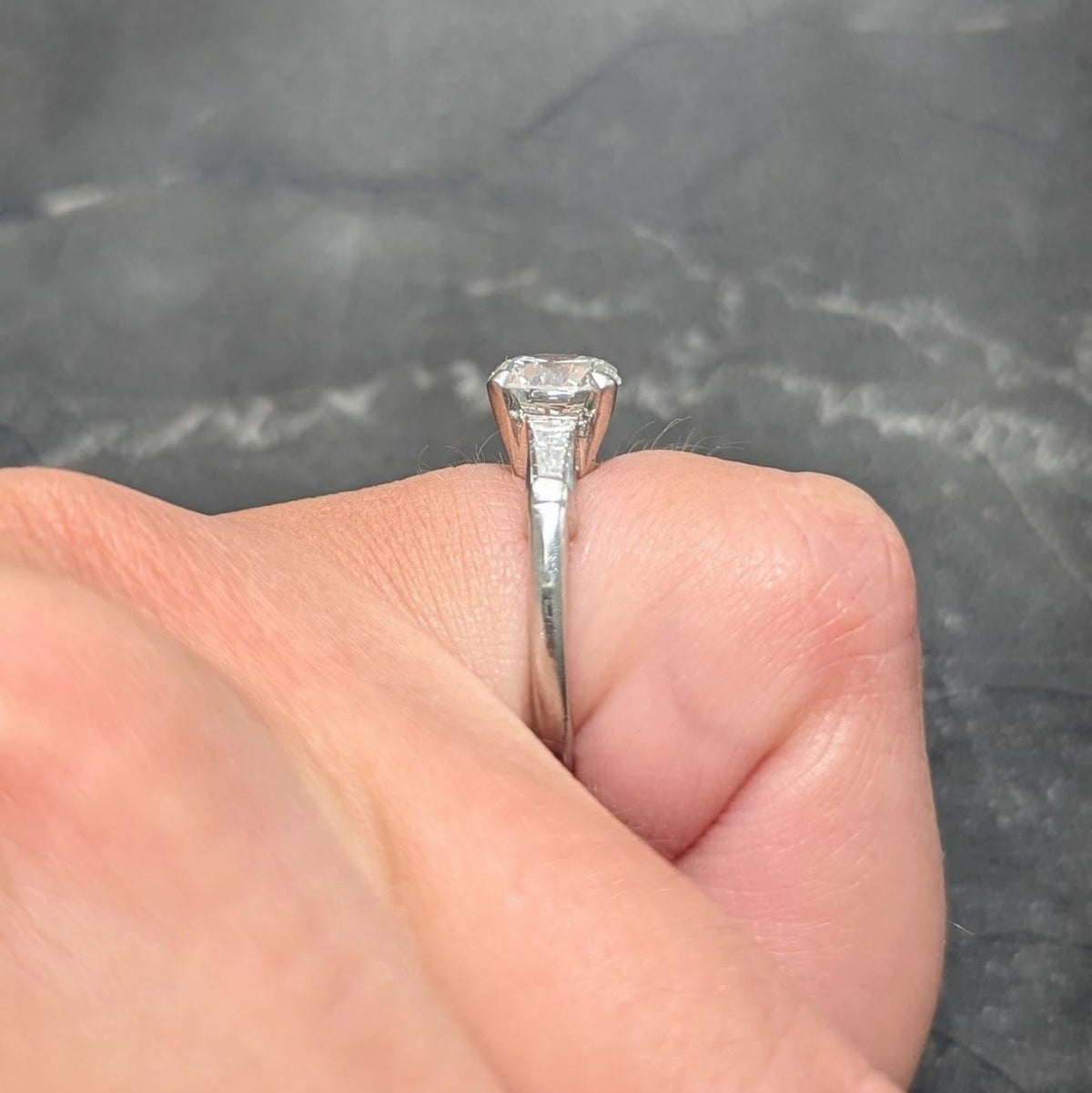 Mid-Century 1.50 CTW Transitional Cut Diamond Platinum Vintage Engagement Ring