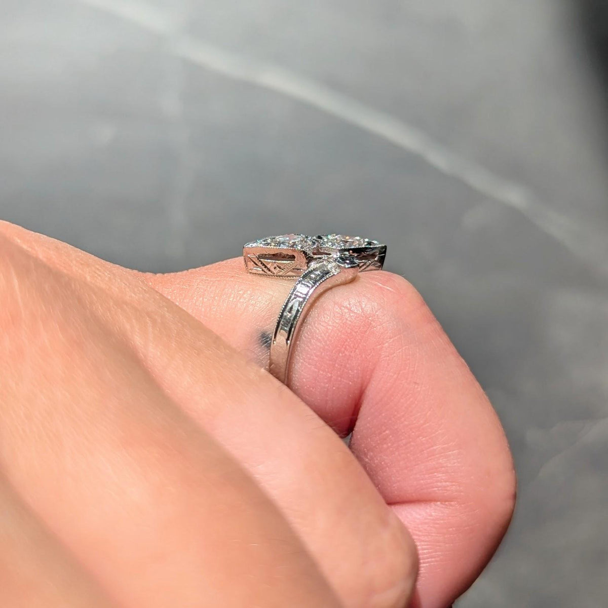 Retro Diamond 0.40 CTW 14 Karat White Gold Heart Vintage Bypass Ring