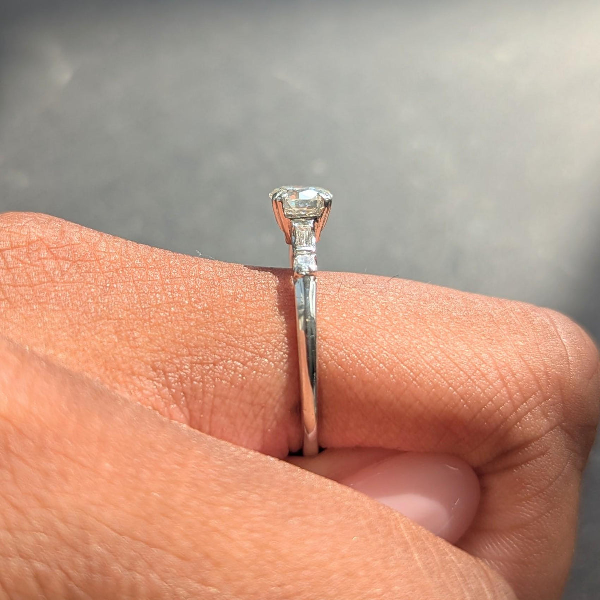 Mid-Century 0.85 CTW Transitional Cut Diamond Platinum Vintage Engagement Ring