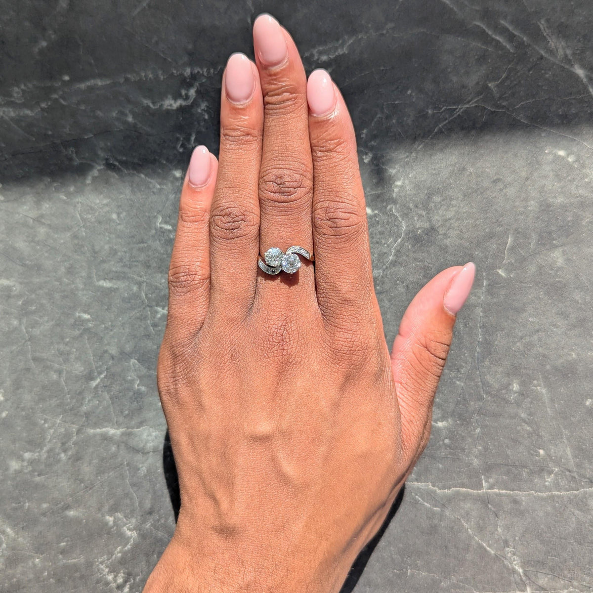 Edwardian Toi et Moi Old Mine Diamond Platinum 18K Gold Antique Engagement Ring