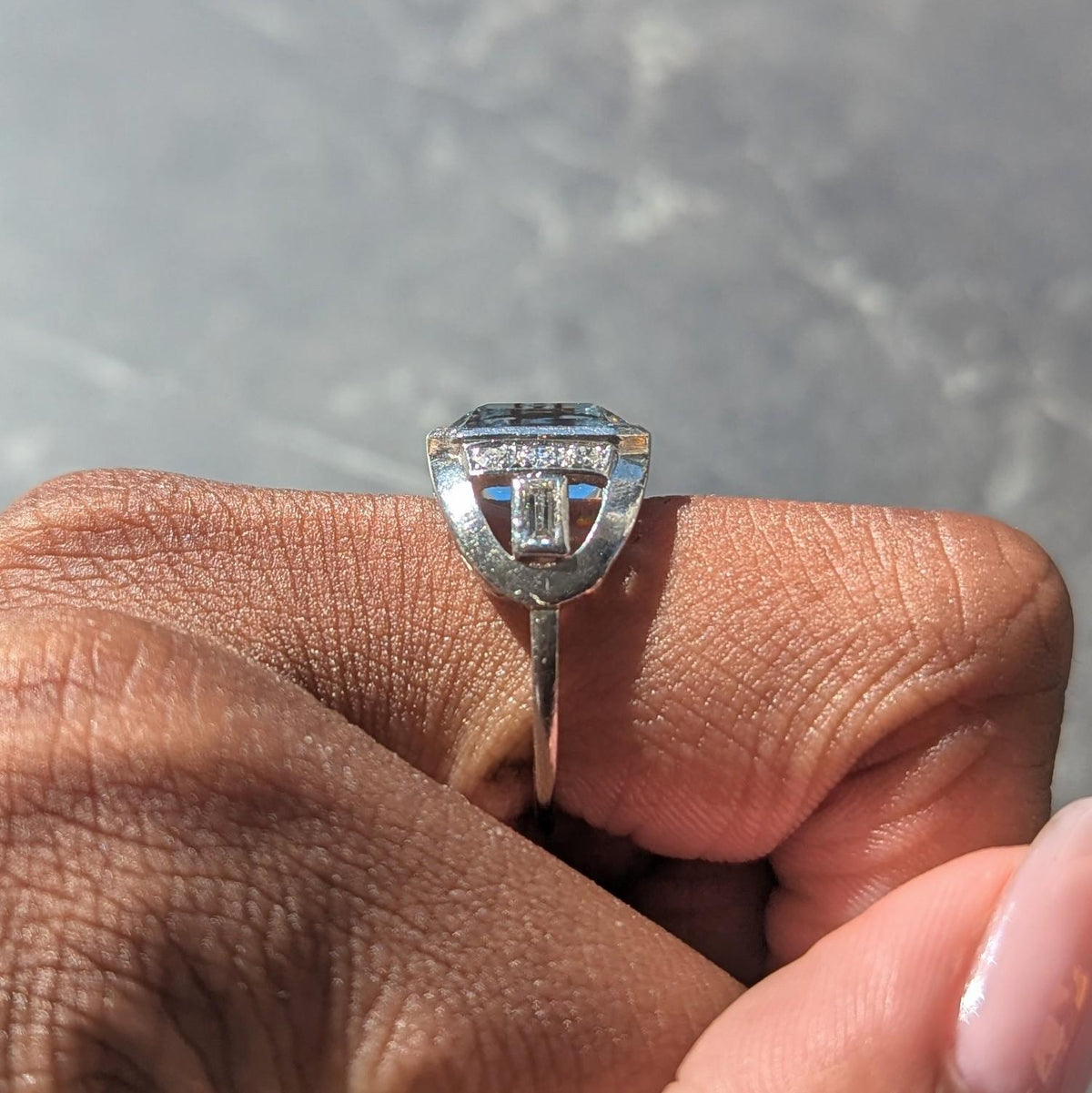 Art Deco 4.95 CTW Aquamarine Diamond Platinum Vintage Buckle Ring