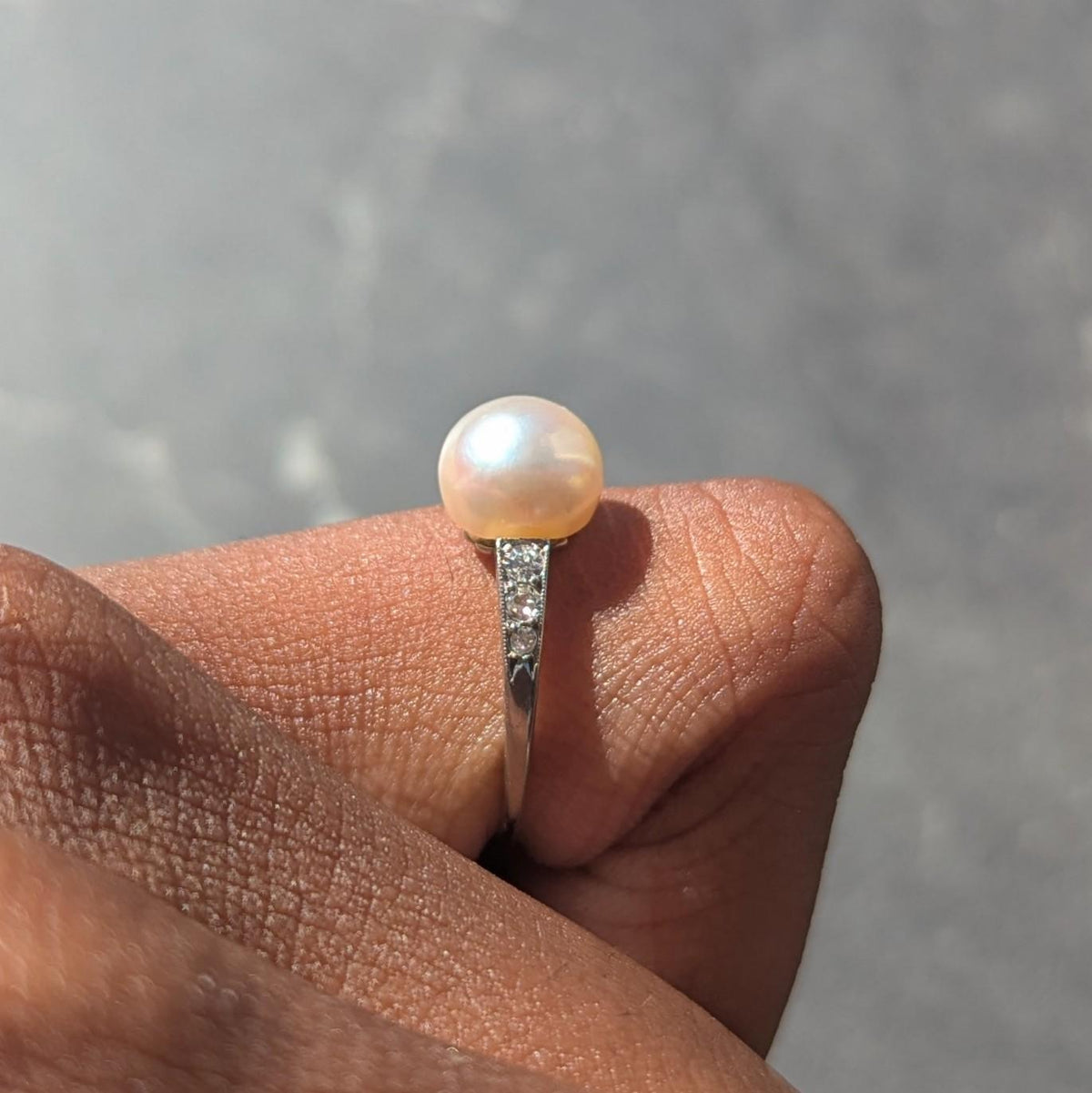 Edwardian Natural Saltwater Pinctada Pearl Diamond Platinum Antique Ring GIA