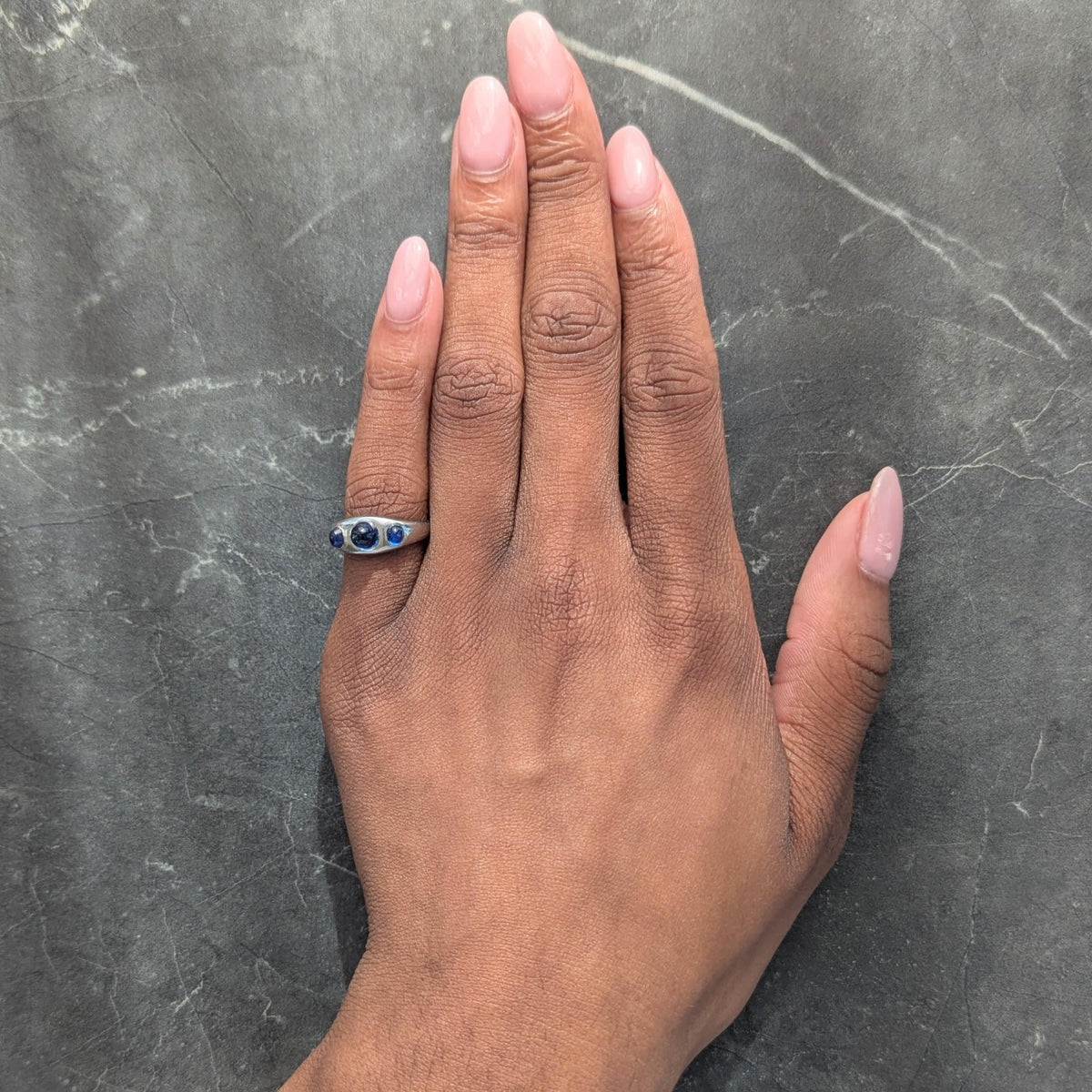 Art Deco 1.66 CTW Sapphire Cabochon Platinum Vintage Three Stone Ring
