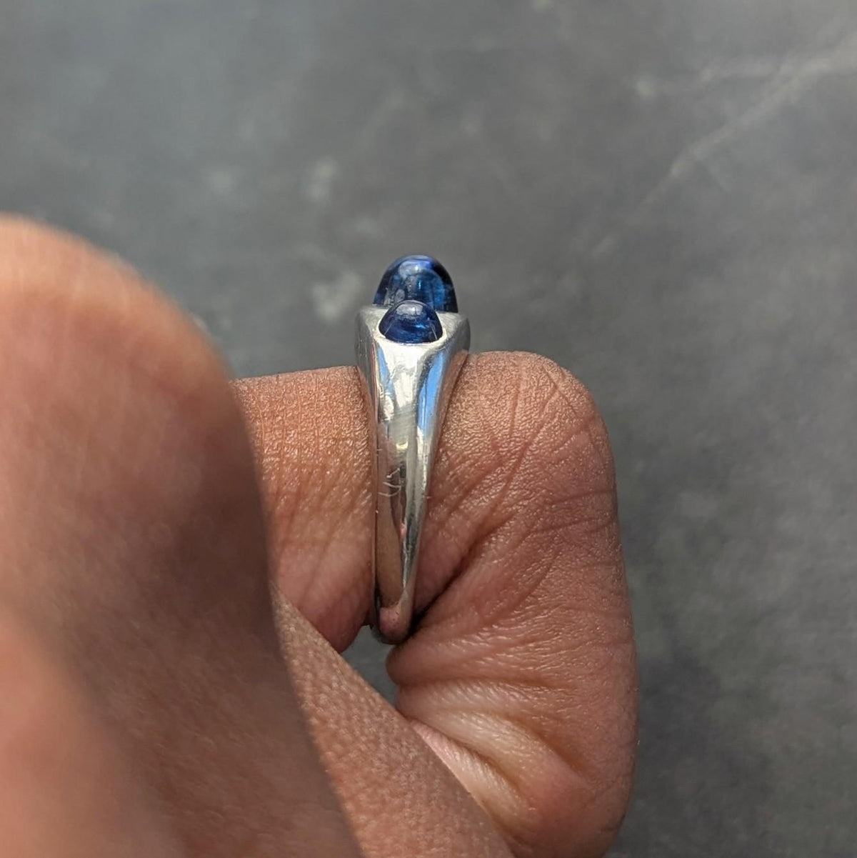 Art Deco 1.66 CTW Sapphire Cabochon Platinum Vintage Three Stone Ring