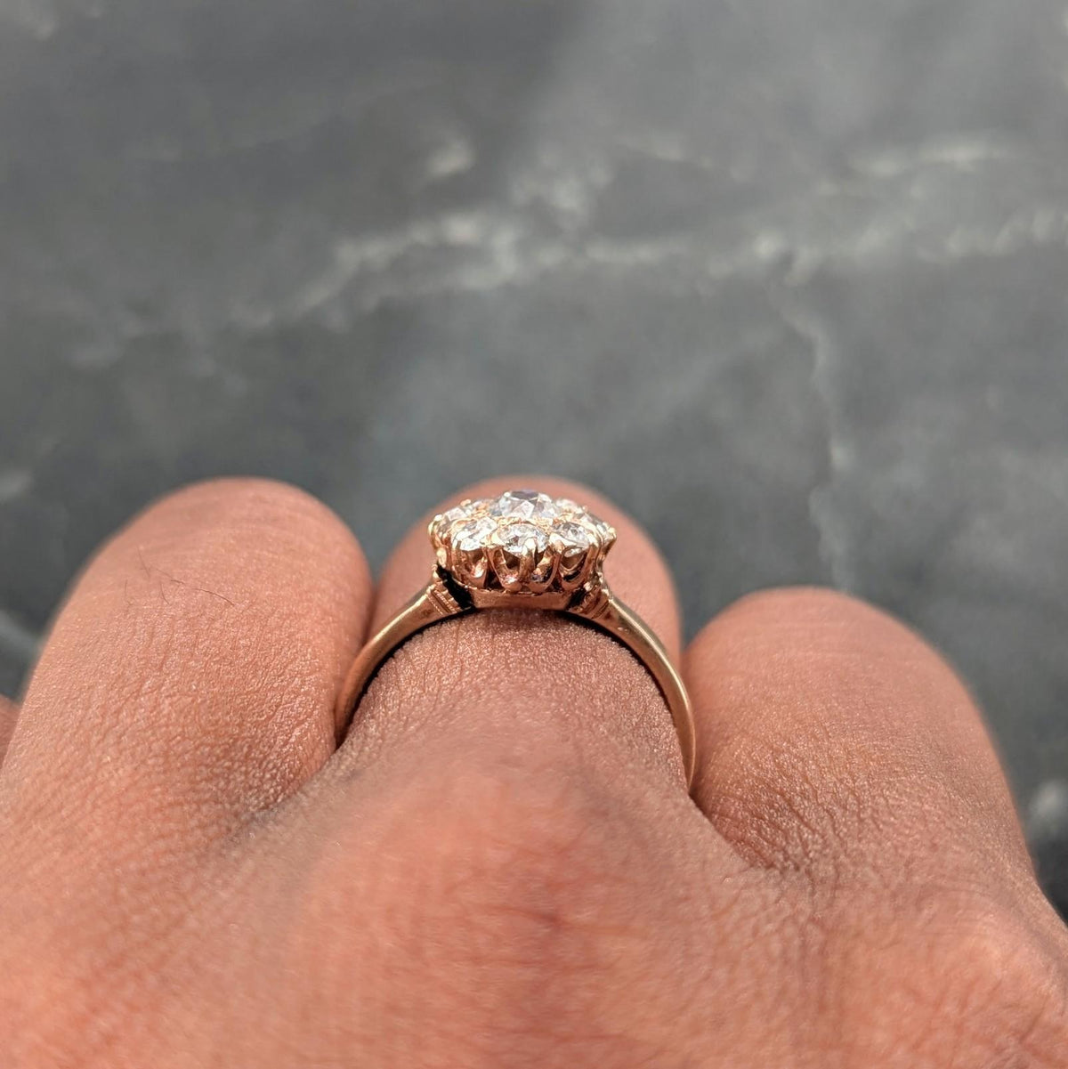 Victorian Old Mine Cut Diamond 14 Karat Yellow Gold Antique Halo Engagement Ring