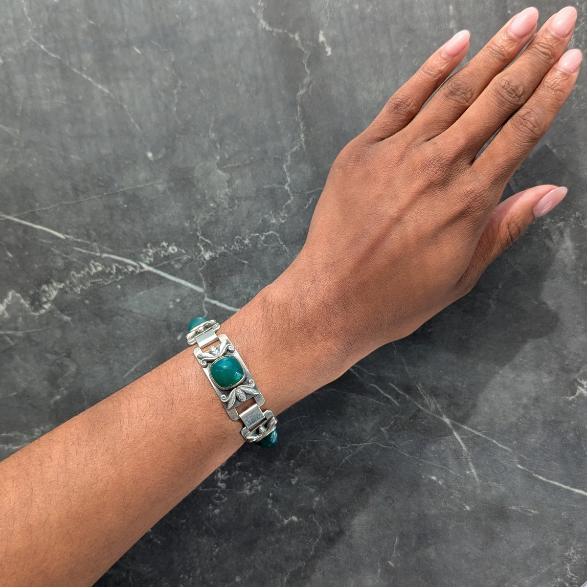 Georg Jensen Vintage Chrysoprase Sterling Silver Antique Pinecone 478 Bracelet