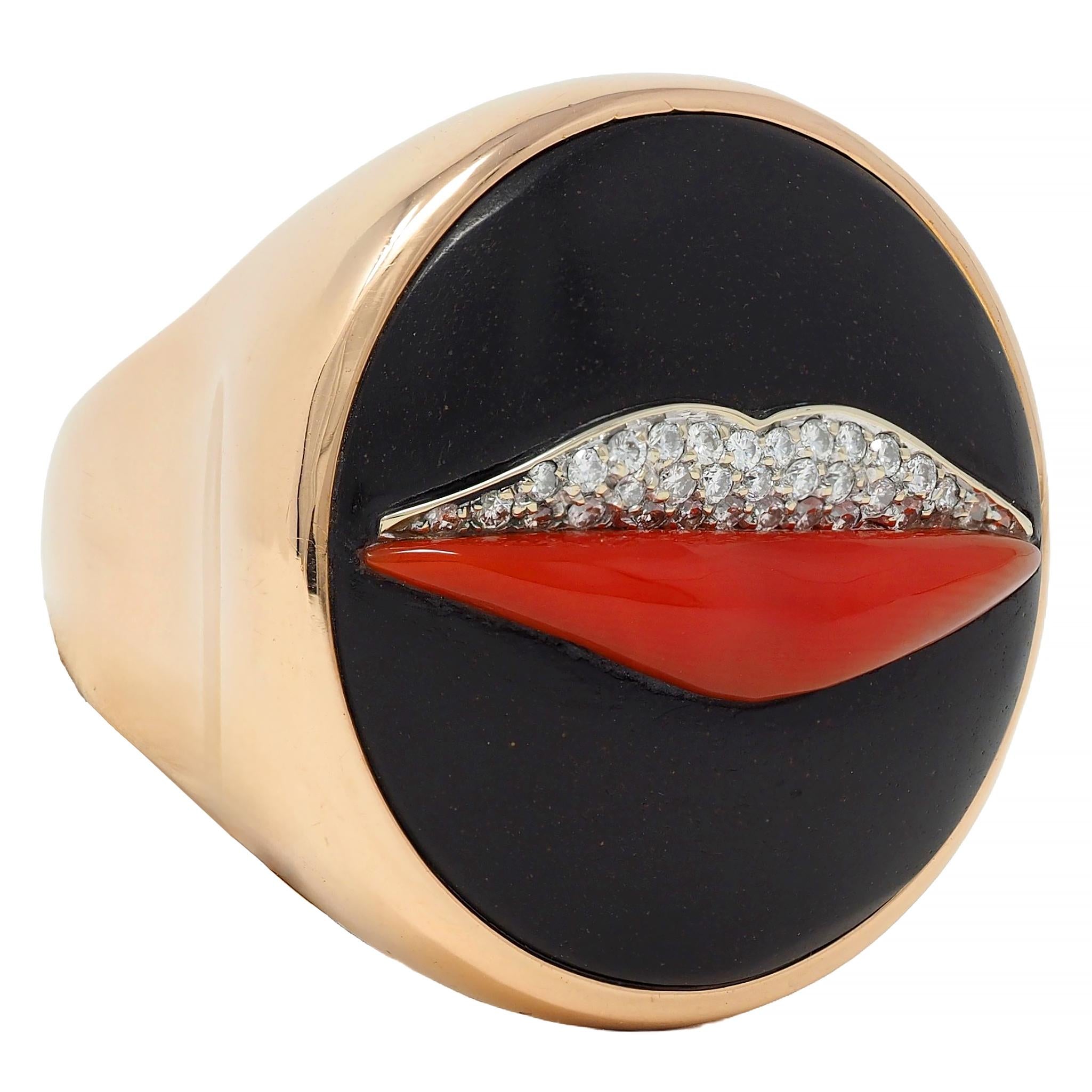 Bulgari Enigma Contemporay Diamond Jet Coral 18 Karat Rose Gold Lip Ring