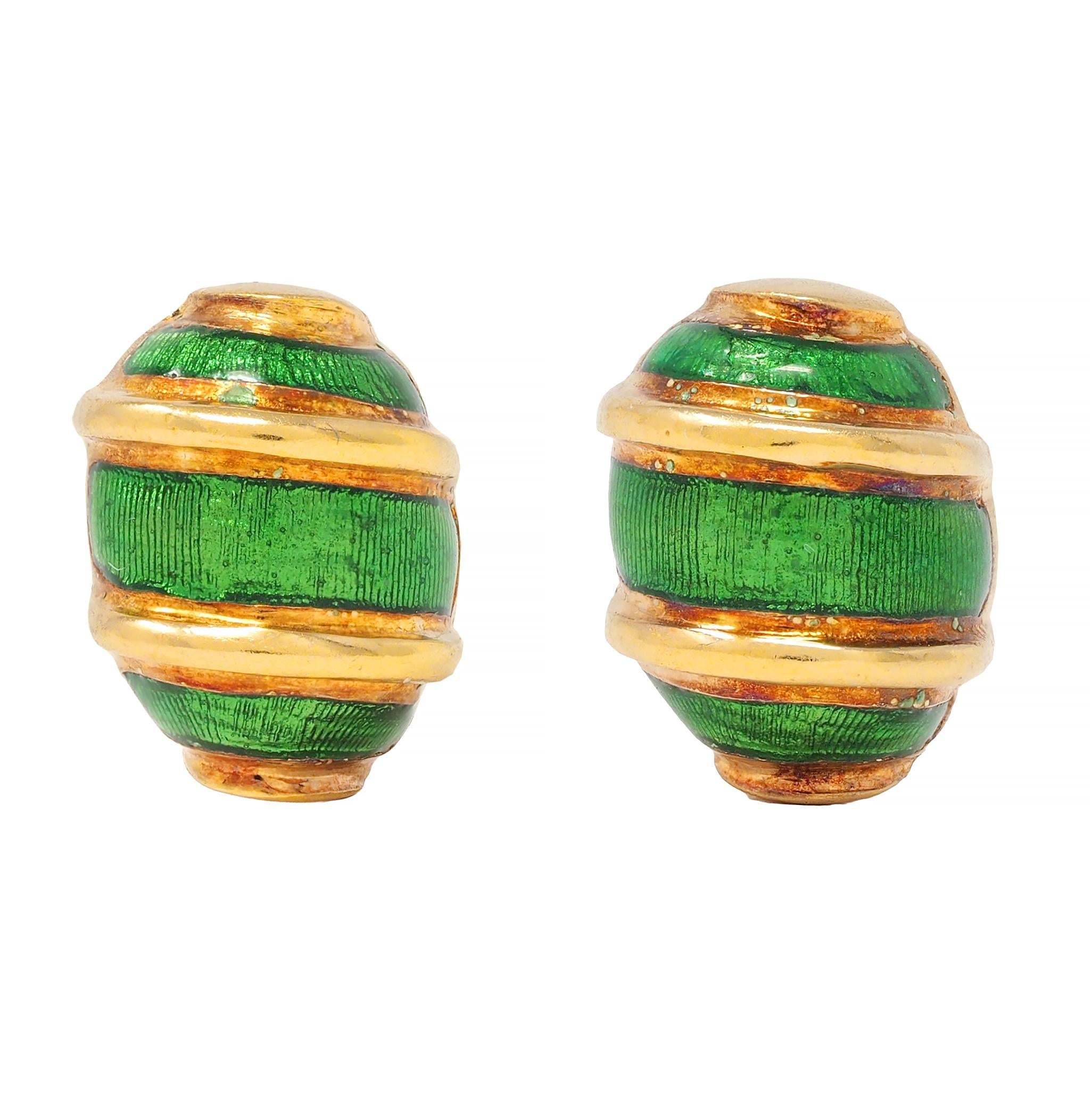 Tiffany & Co. 1960's Green Enamel 18 Karat Gold Vintage Stud Earrings