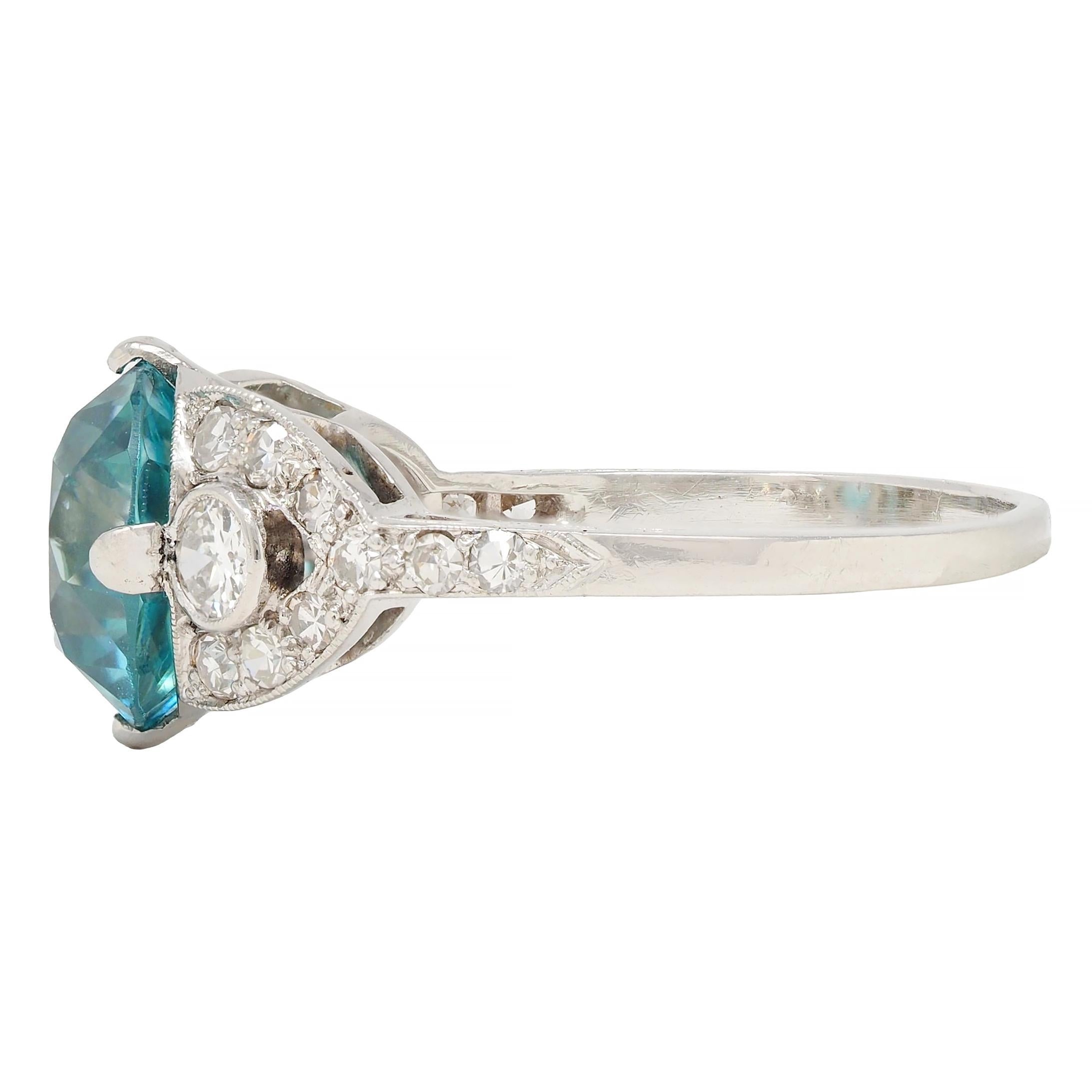 Art Deco 6.35 CTW Zircon Diamond Platinum Vintage Cocktail Ring