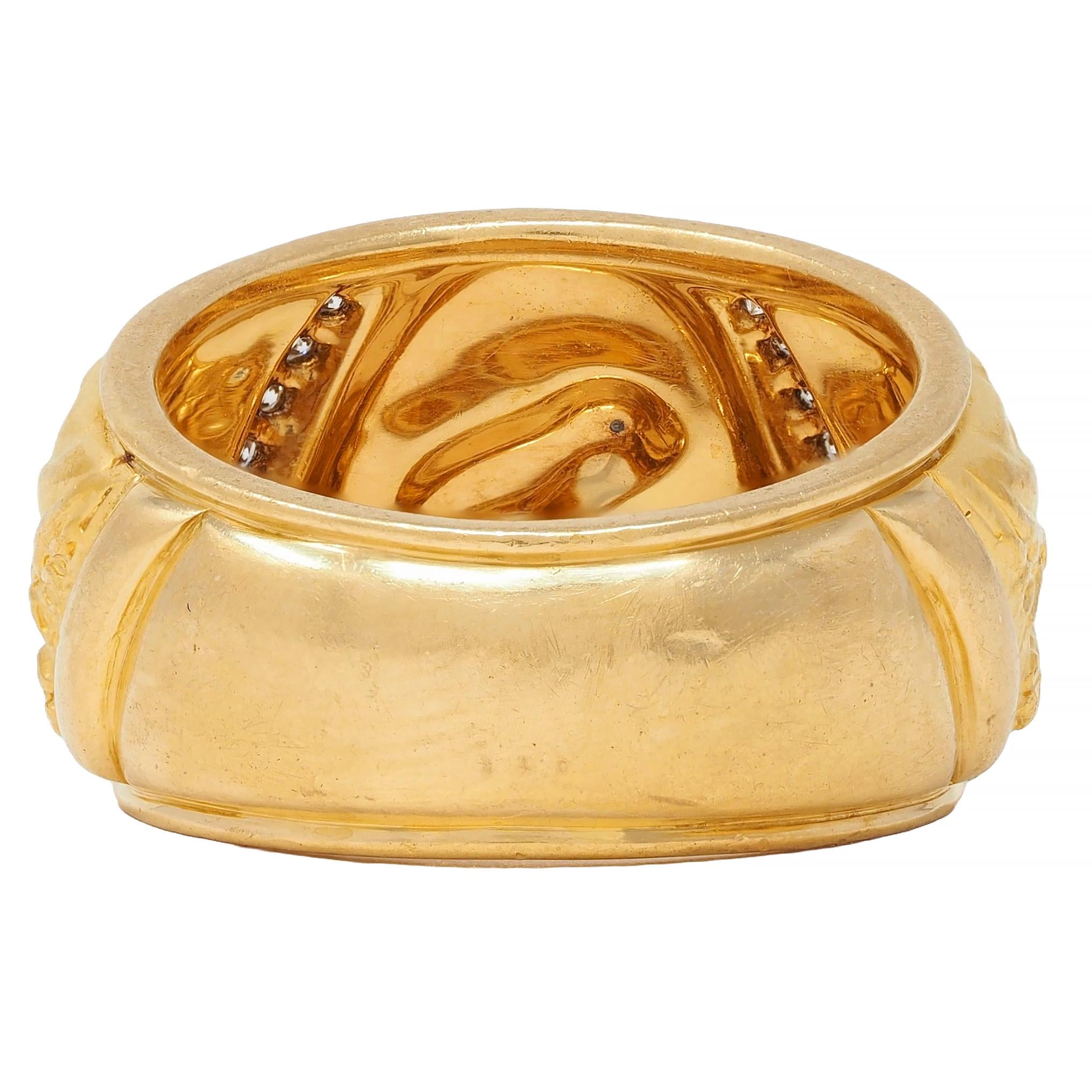 Carrera y Carrera 1990's Diamond 18K Gold Repoussé Horse Vintage Band Ring