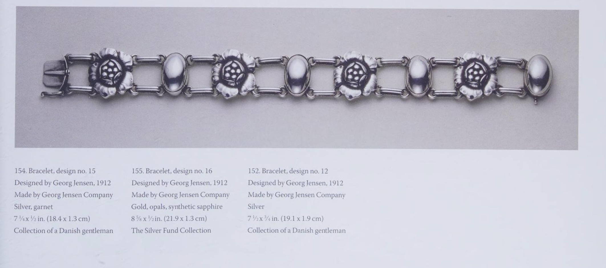 Georg Jensen Moonstone Sterling Silver Antique Flower Link Bracelet